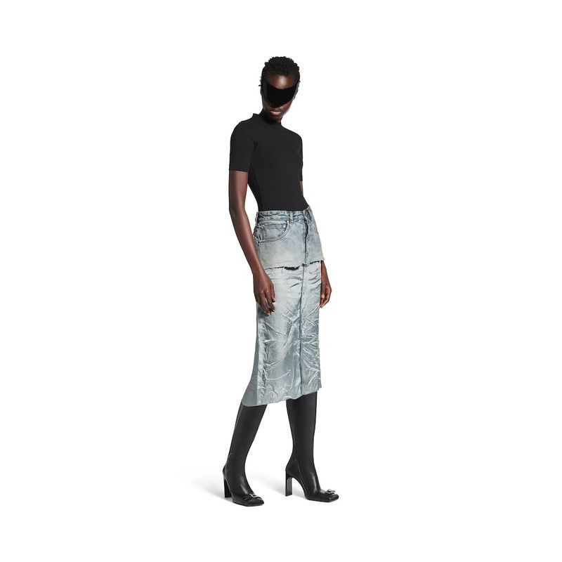 Balenciaga o1tr1nto0526 Ripped Off Skirt in Light Blue Size 26" / US 2 / IT 38 - 2 Thumbnail