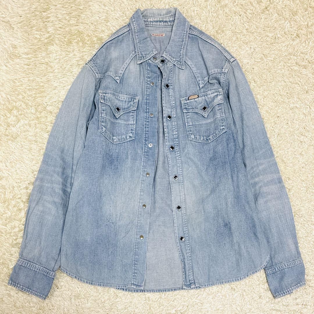 KAPITAL Indigo Denim Shirt for Men Shirts Button Ups