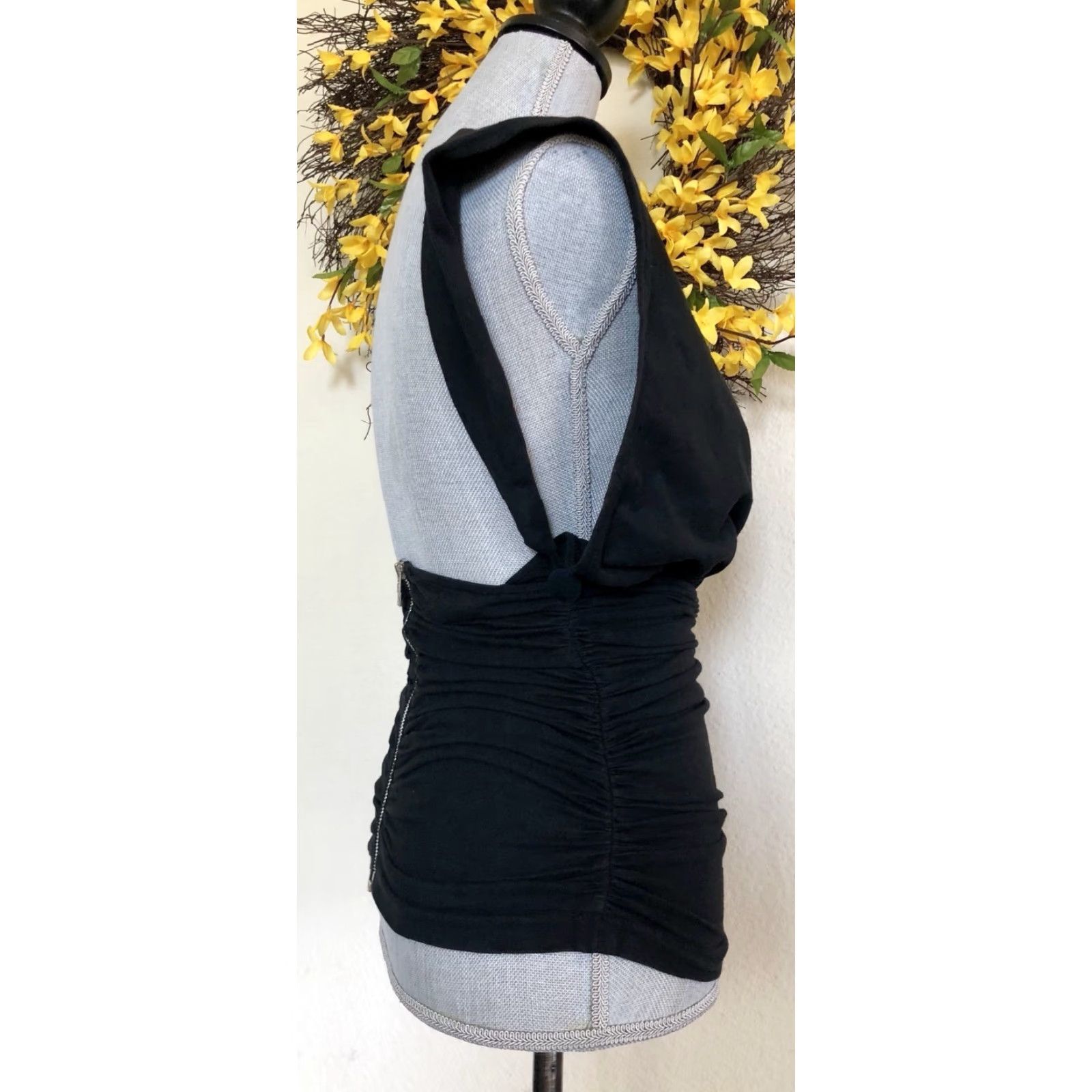 Vintage VINTAGE La Milliardaire Paris Ruched Zipper Top Open Back Blouse XS Black Women(V-Neck) 80s 2/XS Size XS / US 0-2 / IT 36-38 - 5 Thumbnail