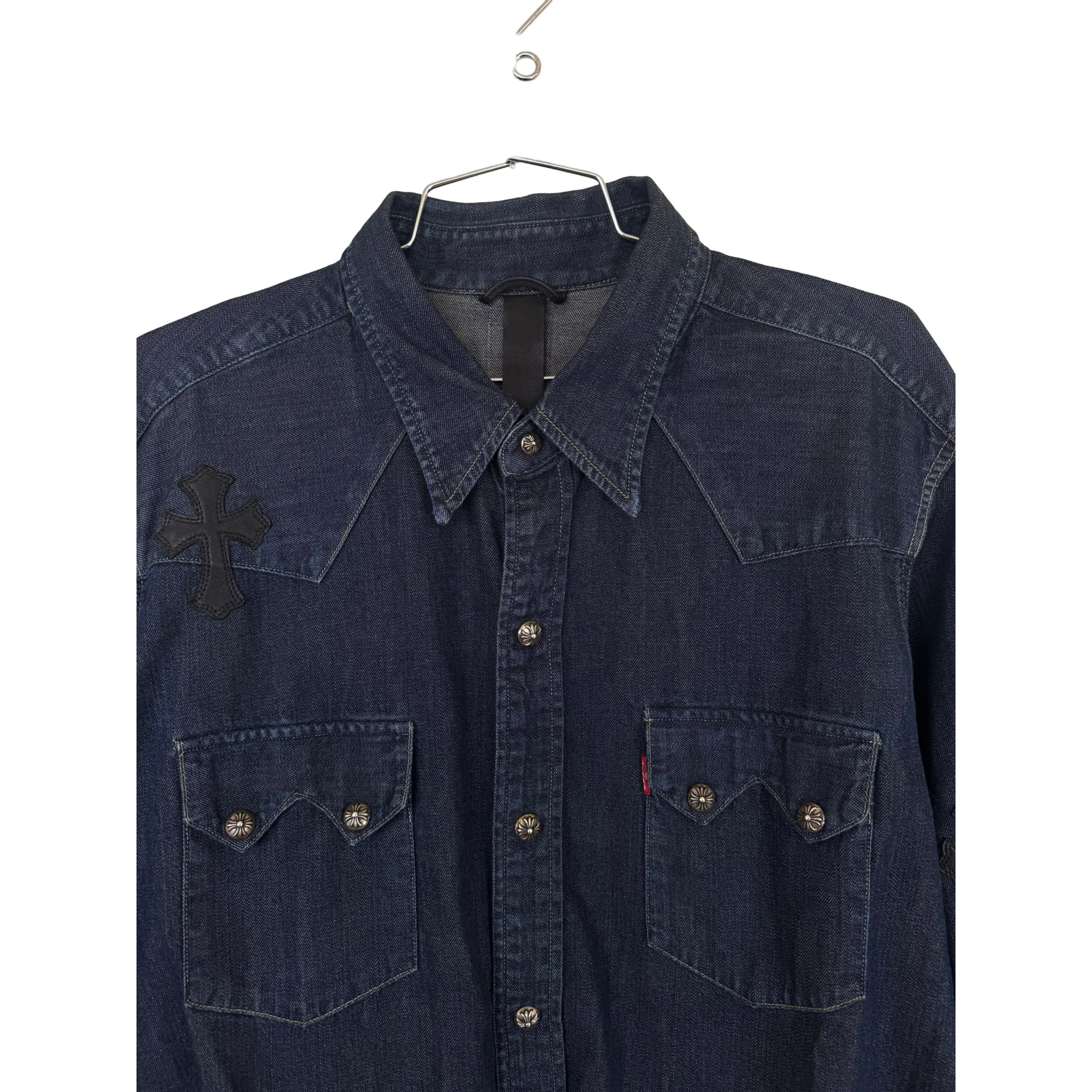 Chrome Hearts CH Levis Dark Blue Denim Shirt With Patches Size US XL / EU 56 / 4 - 5 Thumbnail