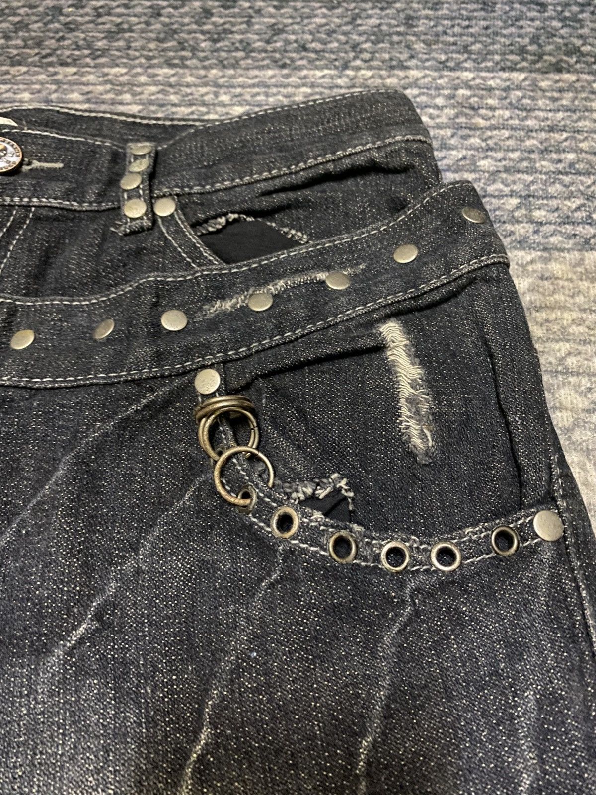 Japanese Brand HPP DOUBLE WAIST DISTRESSED STUD FLARED JEAN Size US 31 - 6 Thumbnail