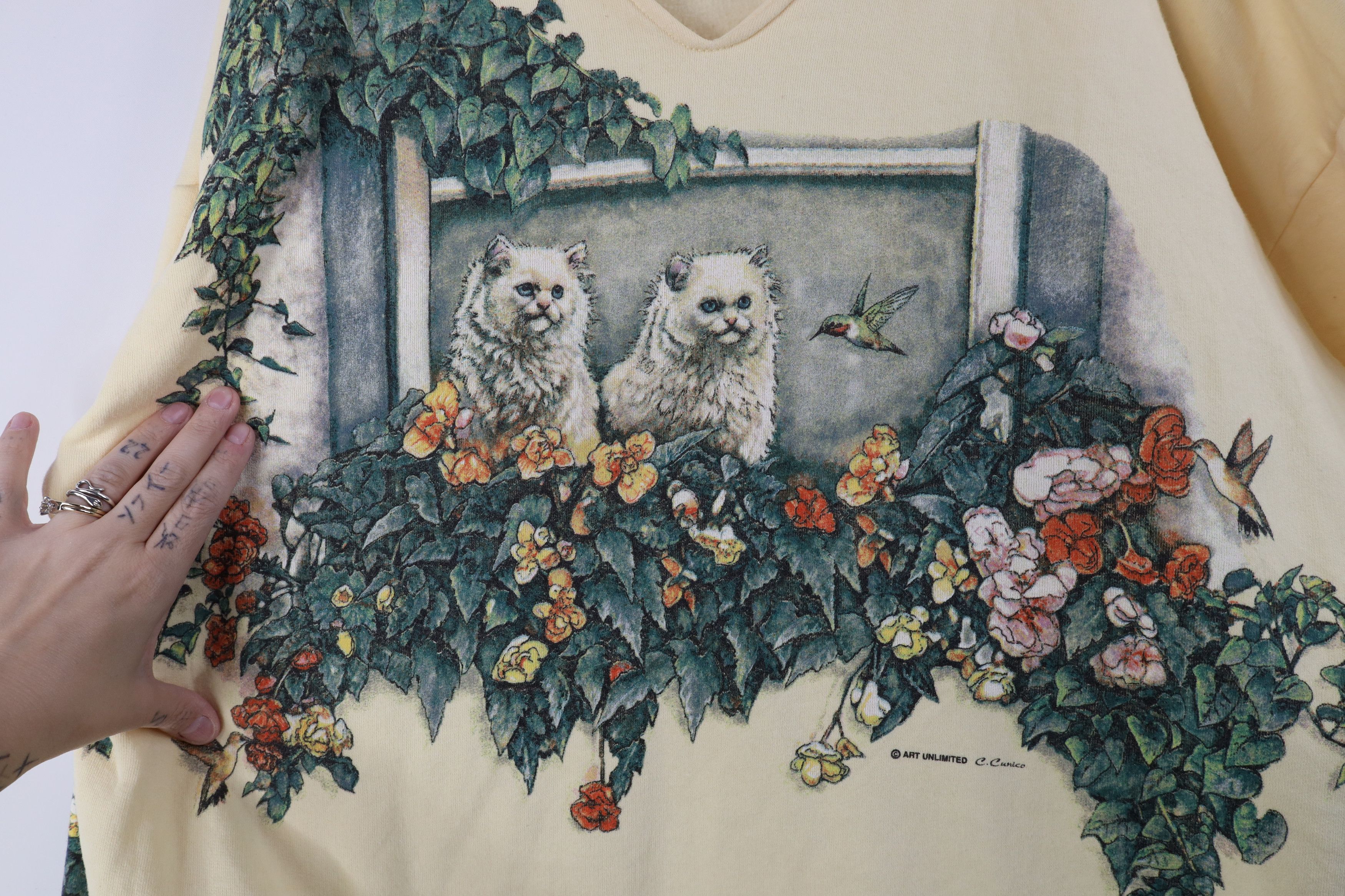 Vintage Vintage 90s Art Unlimited Cat Kitten Collared Sweatshirt US Size XL / US 12-14 / IT 48-50 - 4 Thumbnail