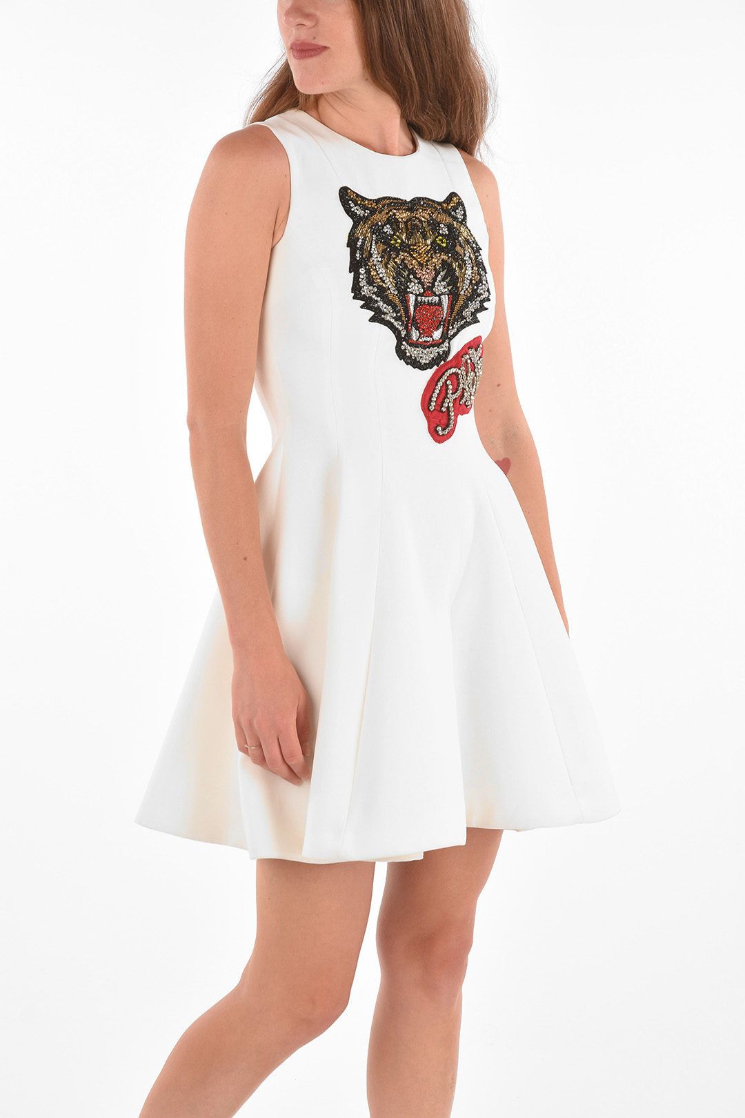 Philipp Plein og1mm0824 Front Embroidered Flared Dress in White Size S / US 4 / IT 40 - 4 Thumbnail