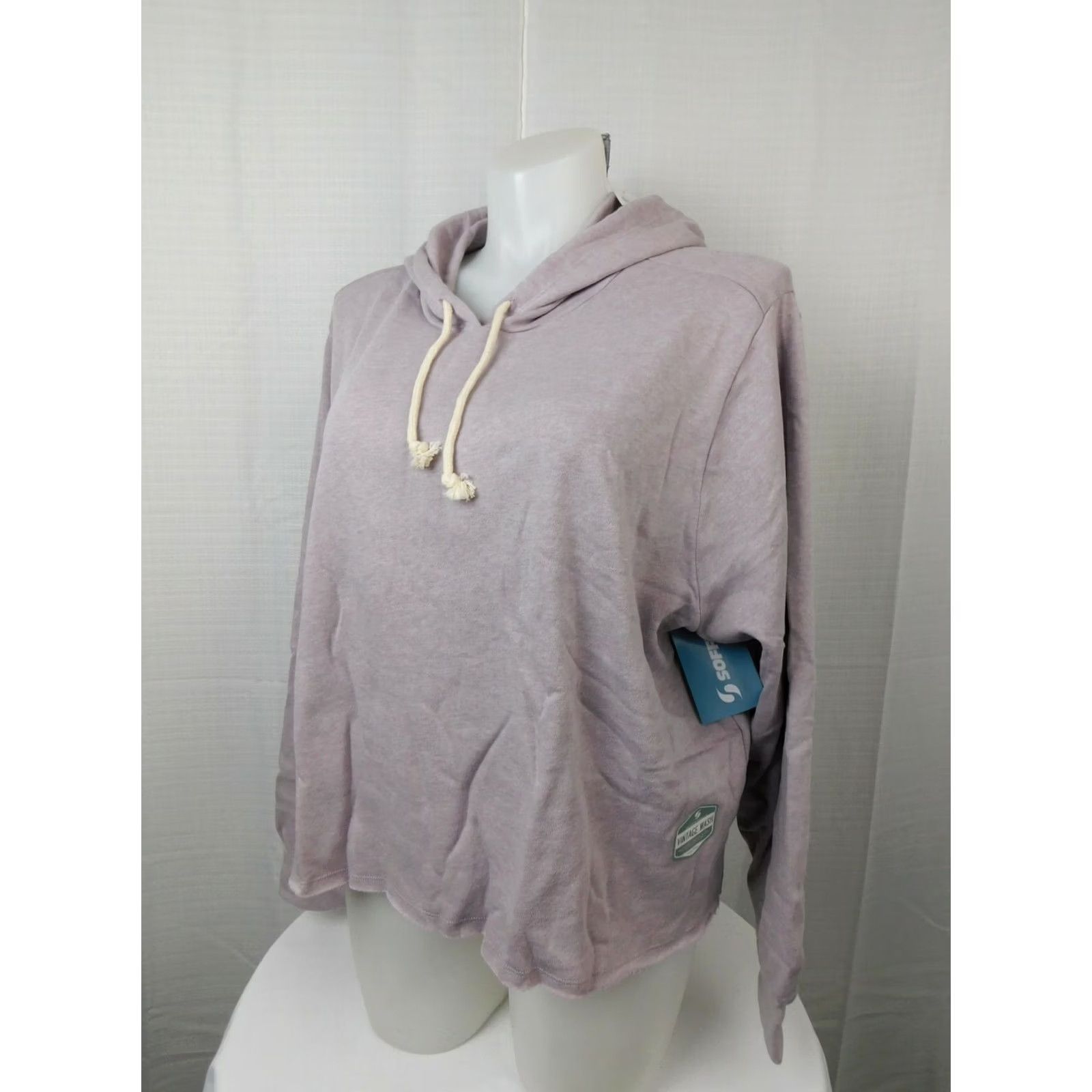 Soffe Soffe Hoodie Womens 2X Plus Cropped Hooded Purple Solid Knit Vintage Wash Casual Athleisure Front Crop Size XXL / US 16-18 / IT 52-54 - 3 Thumbnail