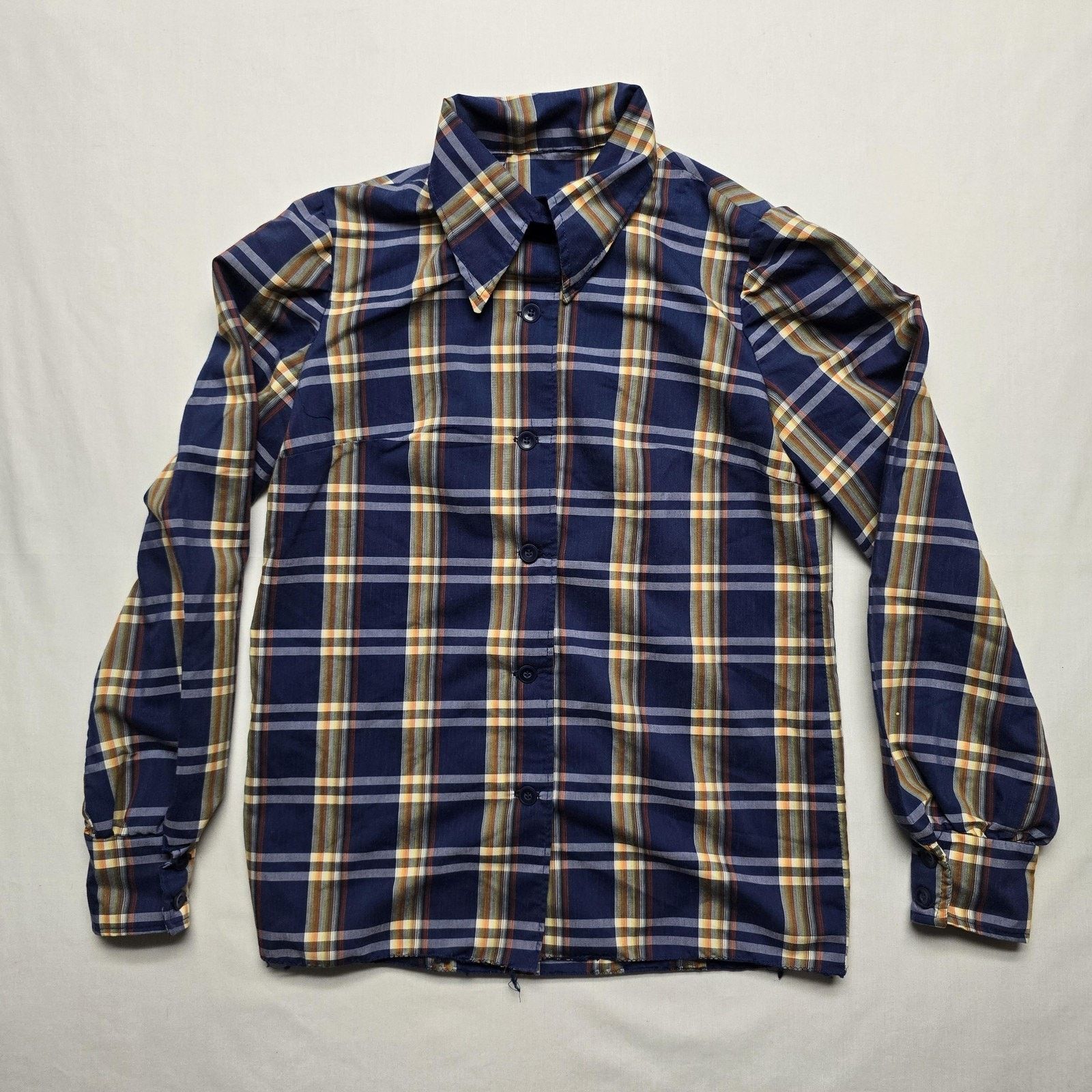 Vintage Vintage Plaid Shirt M Blue Yellow Wide Collar Button Up Size L / US 10 / IT 46 - 1 Thumbnail