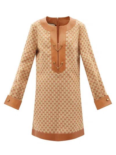 Gucci o1y0925 Mini Dress in Beige/Brown Size M / US 6-8 / IT 42-44 - 1 Thumbnail