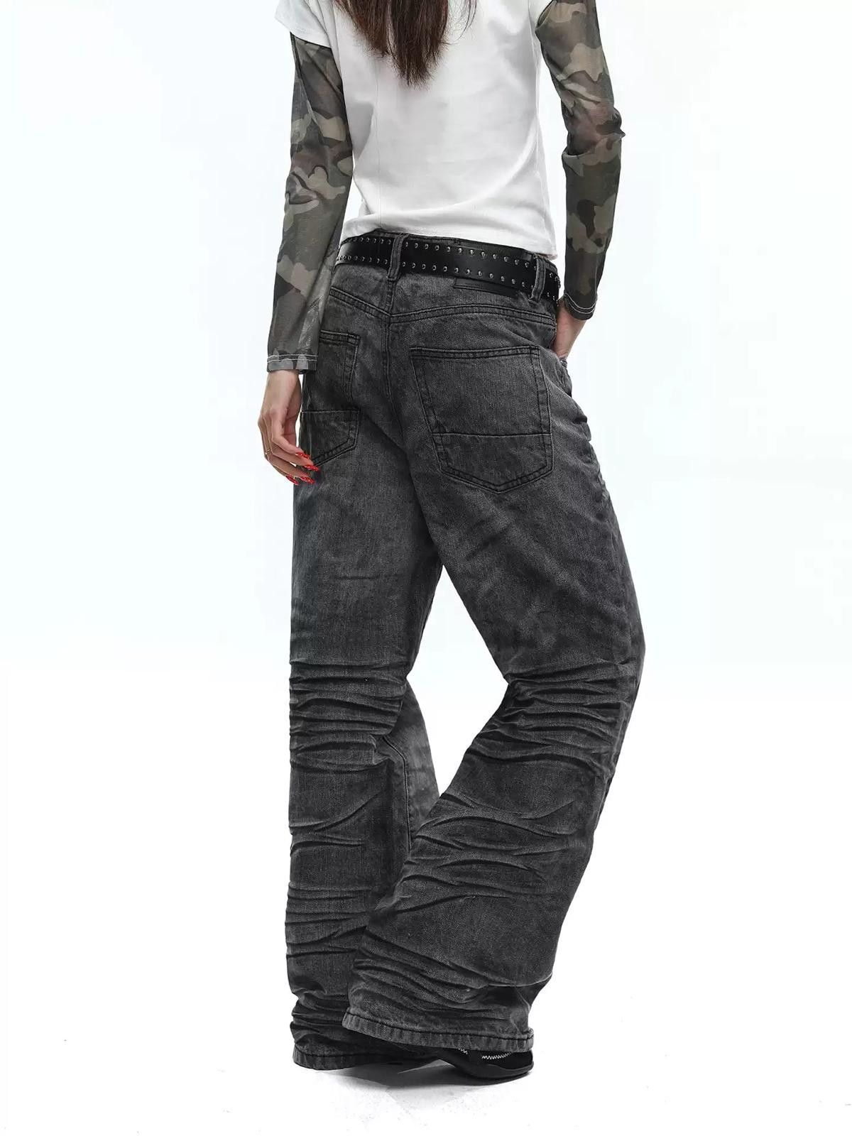 Jean Texture Washed Whiskered Micro-Flare Jeans - Stacked Denim Size US 30 / EU 46 - 3 Thumbnail