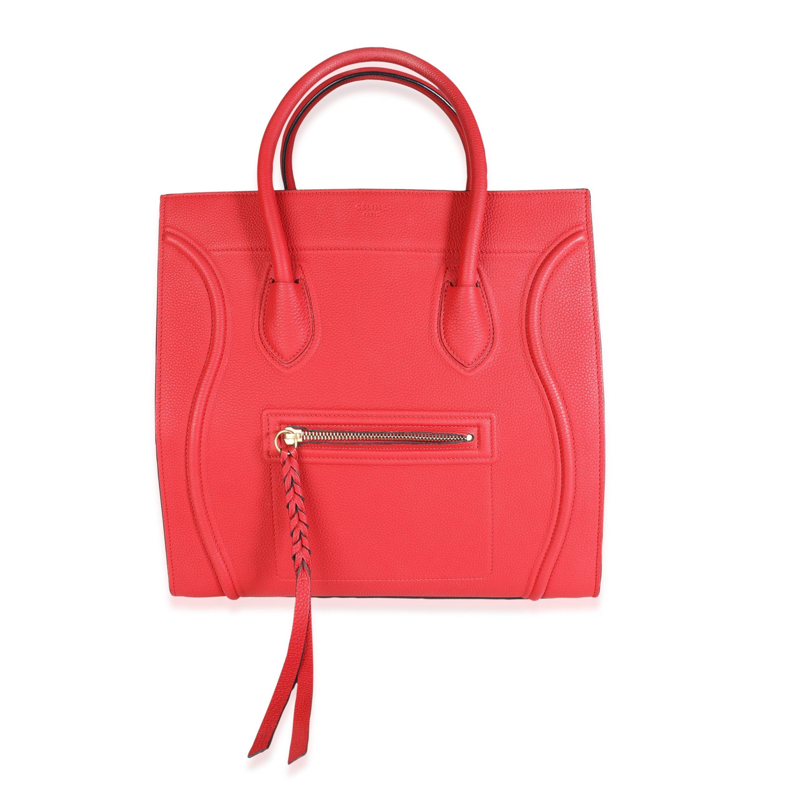 image of Celine Carmin Baby Grained Calfskin Medium Phantom Luggage Tote in Red, Women's