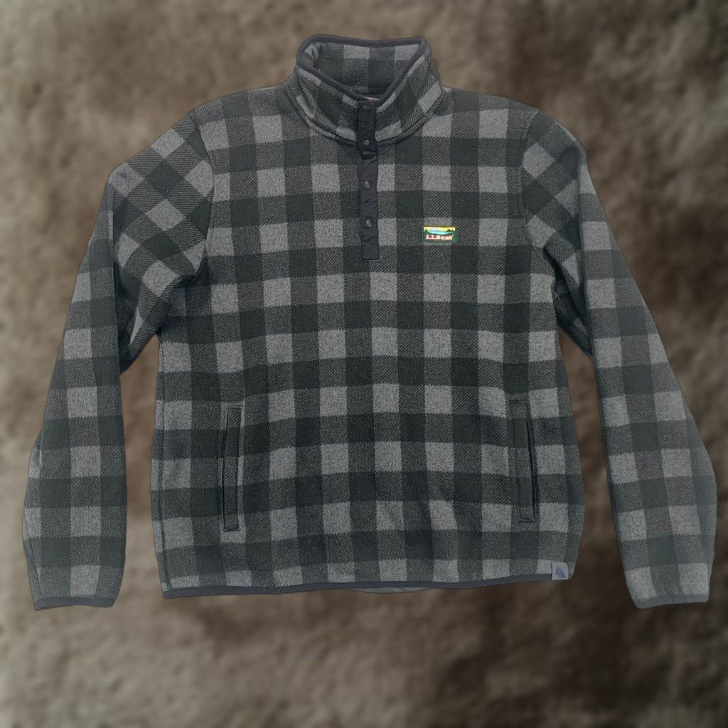 Vintage L.L. Bean Sweatshirt Mens Large Regular Black Check Snap Button Slightly Fitted Size US L / EU 52-54 / 3 - 1 Thumbnail