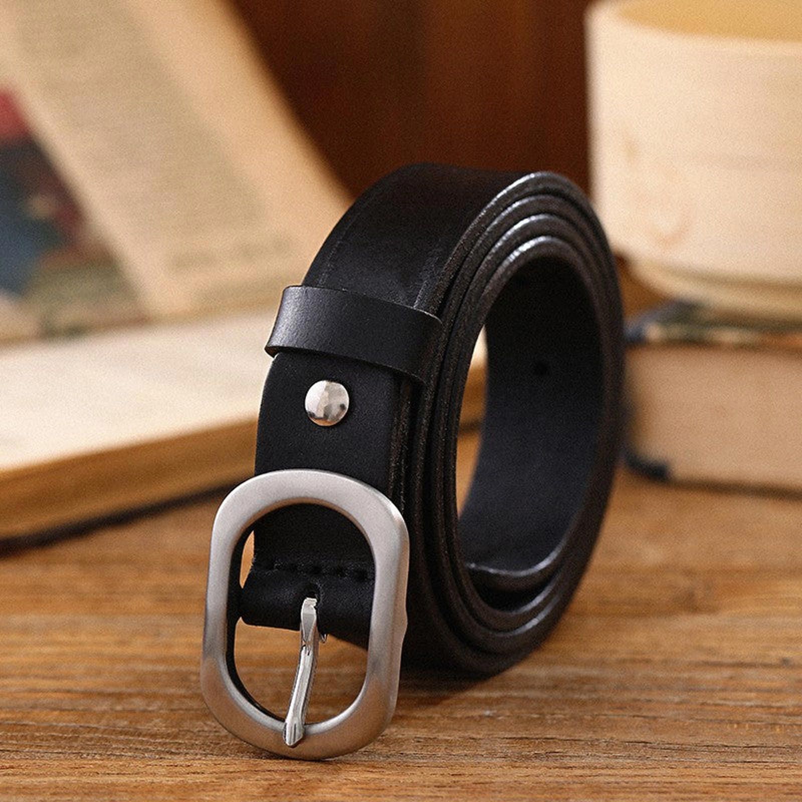 Leather × Vintage Leather Belt – Black, Minimal Metal Buckle Size ONE SIZE - 3 Thumbnail