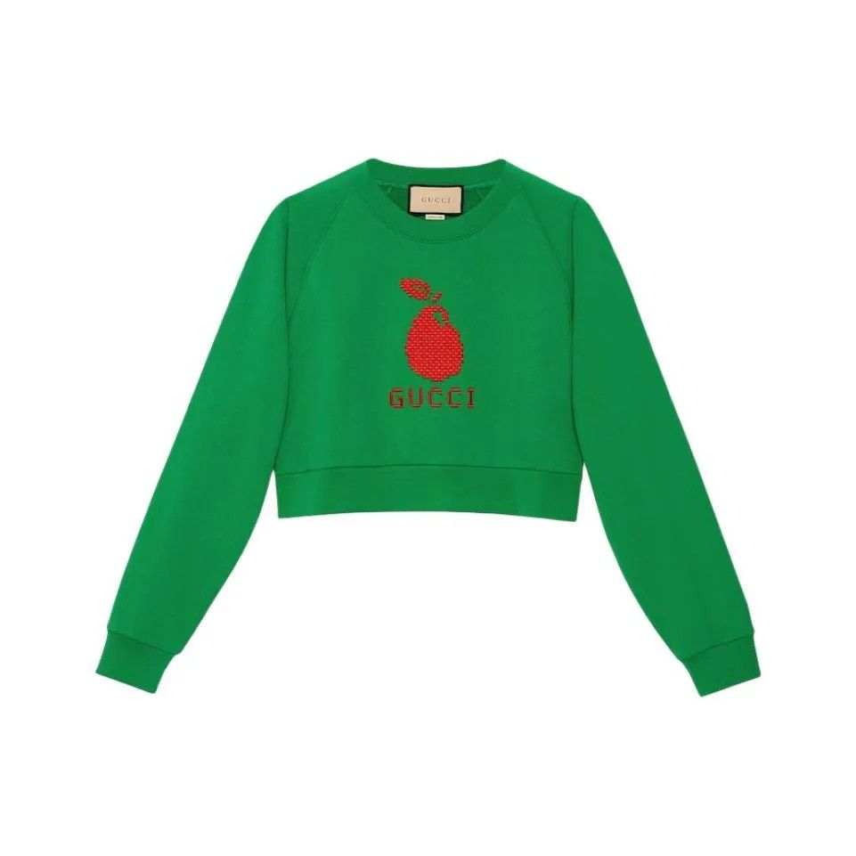 Gucci o1la5ras0526 Embroidered Knit Sweatshirt in Green Size XXS / US 00 / IT 34 - 1 Thumbnail