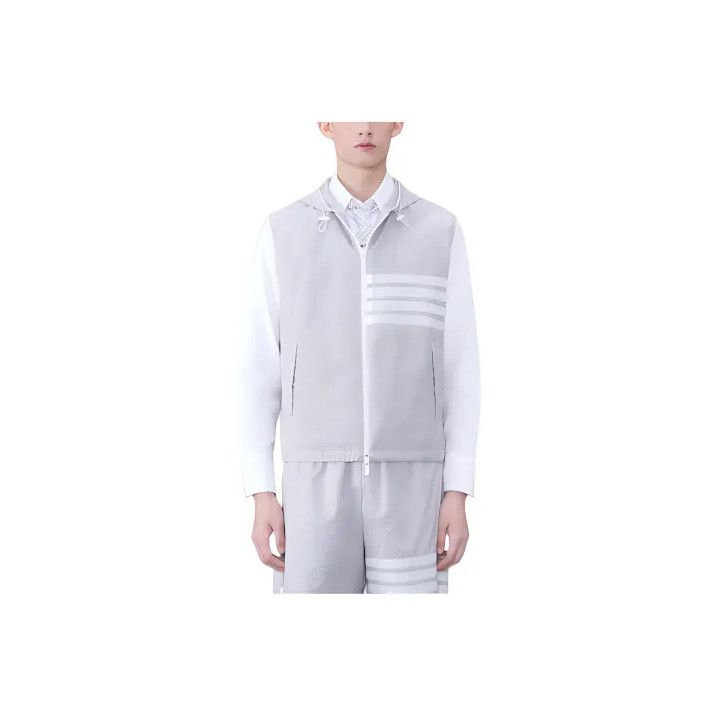 Thom Browne Thom Browne Gray Hooded Zip Vest for Men Size US S / EU 44-46 / 1 - 1 Thumbnail