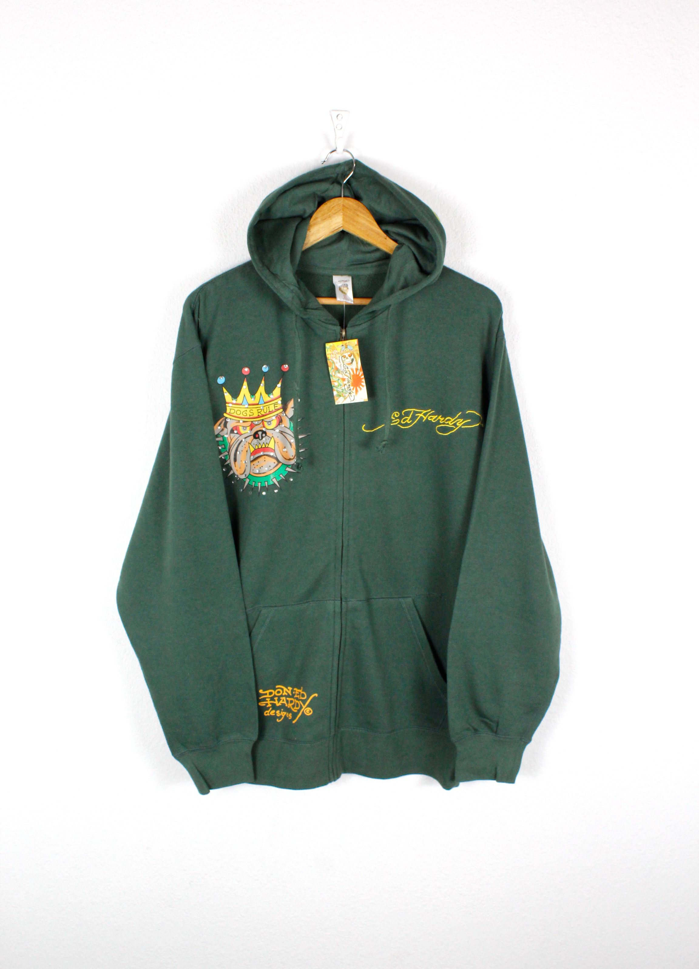Christian Audigier × Ed Hardy × Vintage Vintage Y2K ED HARDY Big Dog Logo Embellished Zip Hoodie Size US XL / EU 56 / 4 - 1 Thumbnail