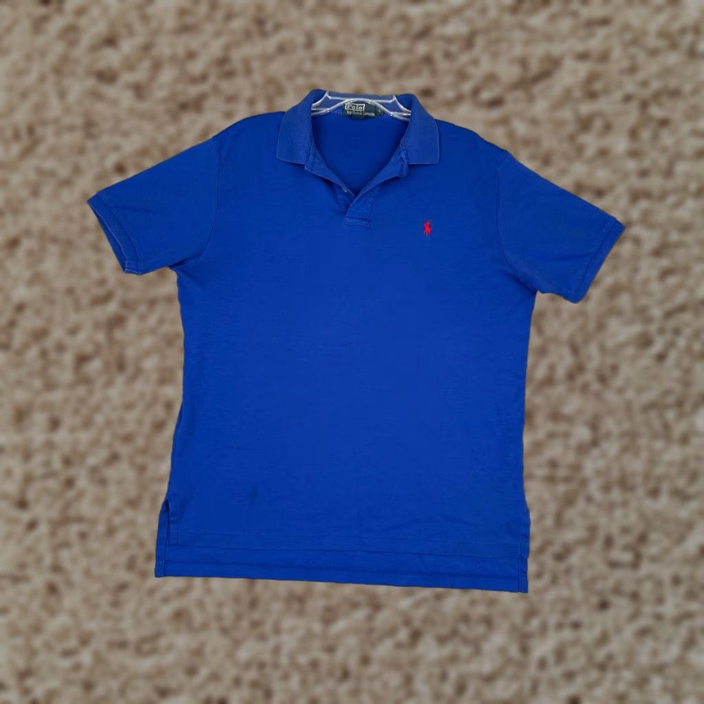 Ralph Lauren VINTAGE Ralph Lauren Polo Shirt Adult Large Blue 100% Cotton Short Sleeve Polo Shirt Mens 40 in Chest Modern Sports American 90s? Size US L / EU 52-54 / 3 - 1 Thumbnail