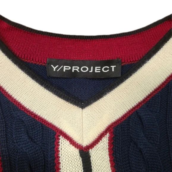 Y/Project Clipped Shoulder Knit Striped Sweater in Navy and White Size US S / EU 44-46 / 1 - 3 Thumbnail