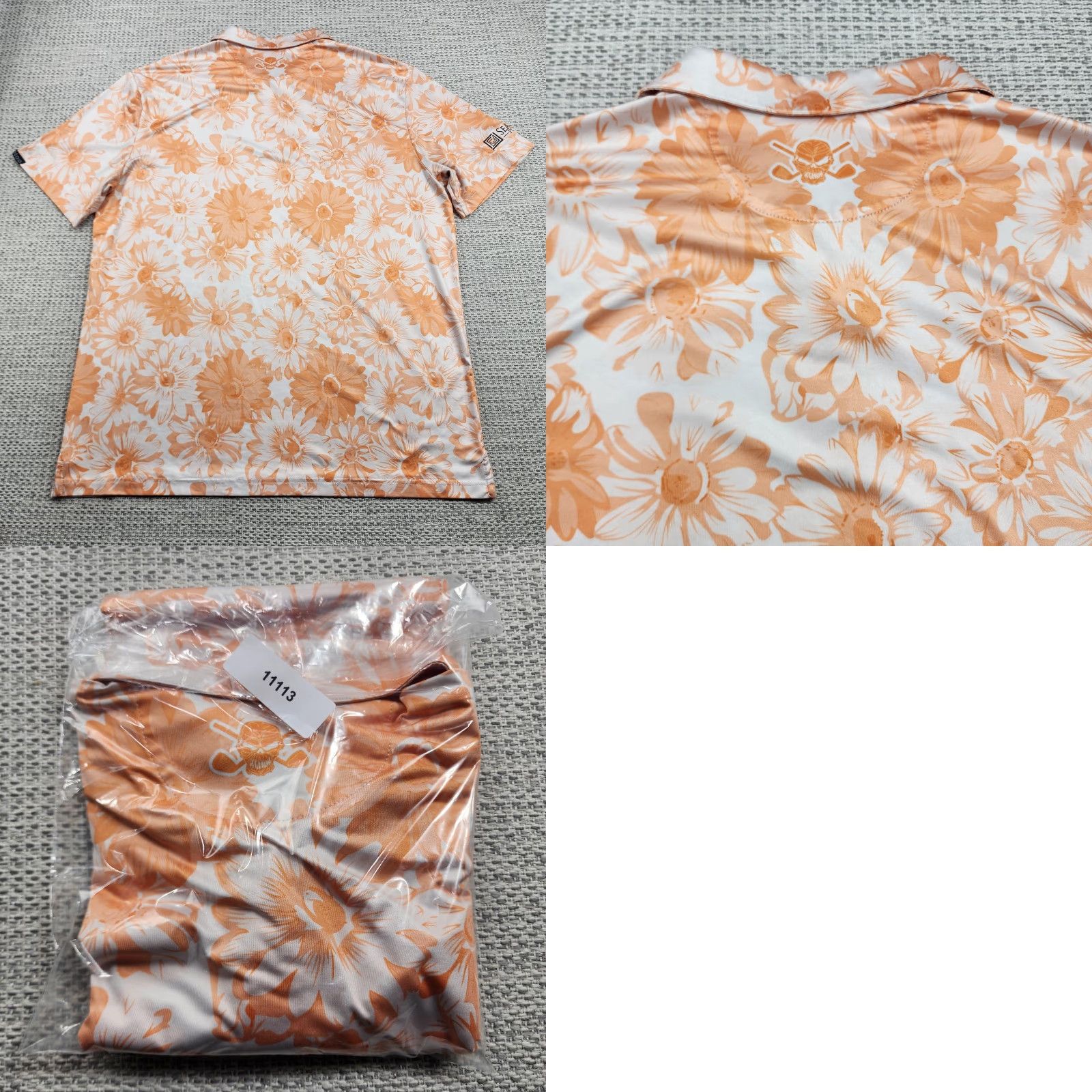 Vintage Tattoo Golf Polo Shirt Mens XL Orange White Floral Daisy Print Skull Logo Aloha Shirt Size US XL / EU 56 / 4 - 8 Thumbnail