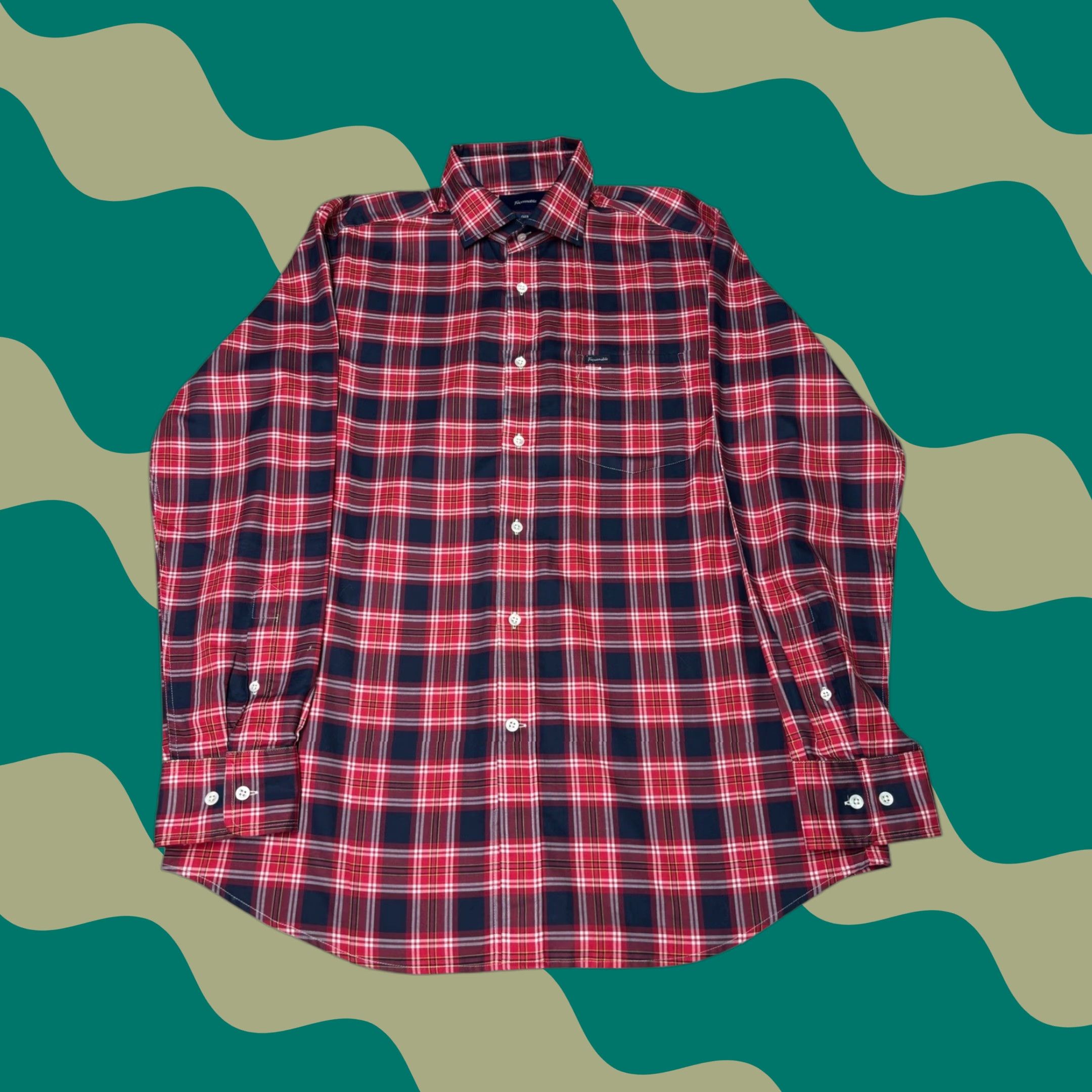 Faconnable Faconnable Club Deauville Mens Long Sleeve Button-Down Plaid Shirt L Red Cotton Button-Up Shirt Mens Size US L / EU 52-54 / 3 - 1 Thumbnail