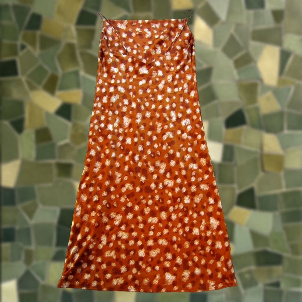 Vintage Bardot Brown Ivory Silky Polka Dot Straight Midi Tank Slip Dress 10 Large Size L / US 10 / IT 46 - 1 Thumbnail