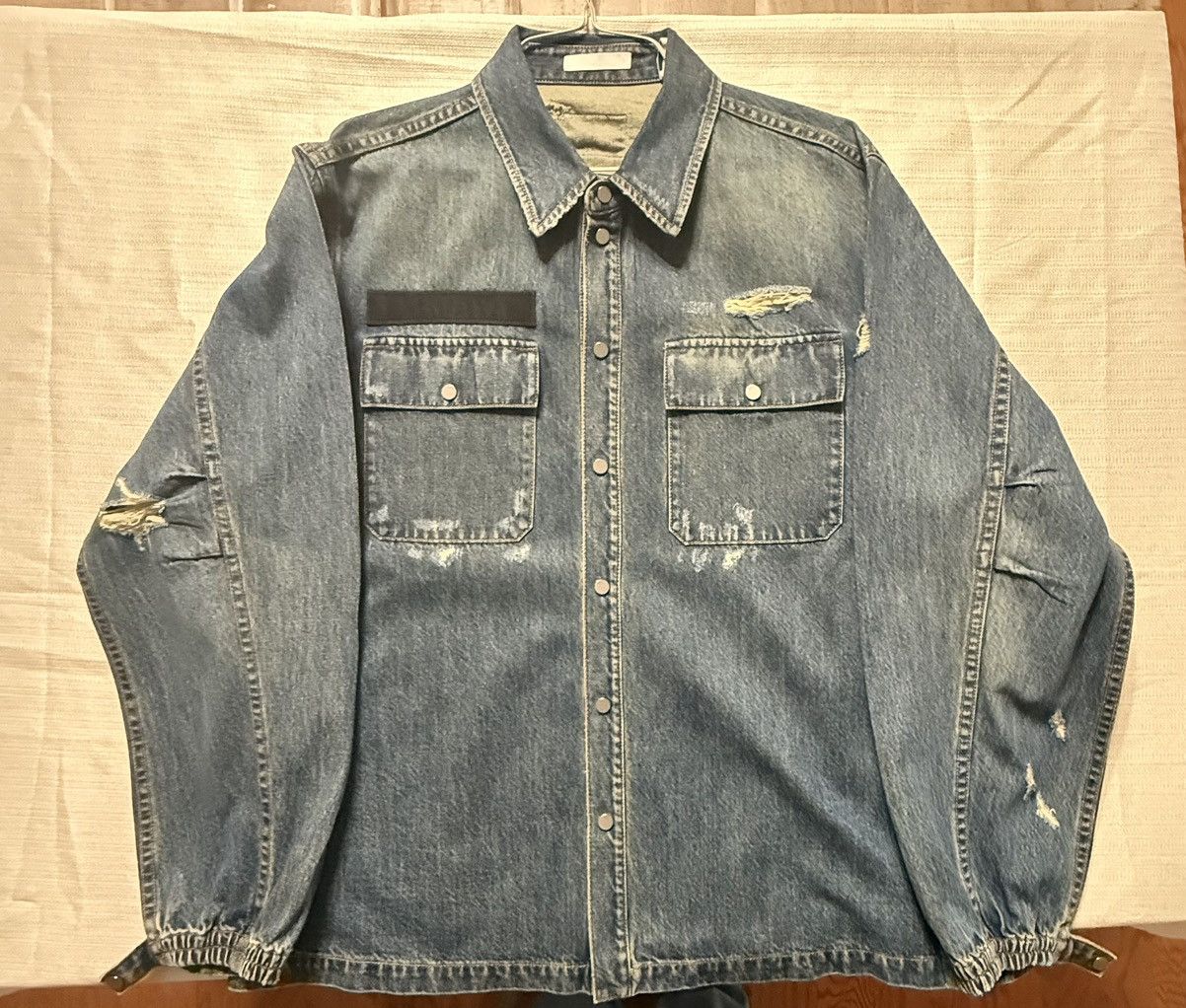 Helmut Lang Helmut Lang Distressed Denim Uniform Shirt Jacket - Size L Size US L / EU 52-54 / 3 - 1 Thumbnail