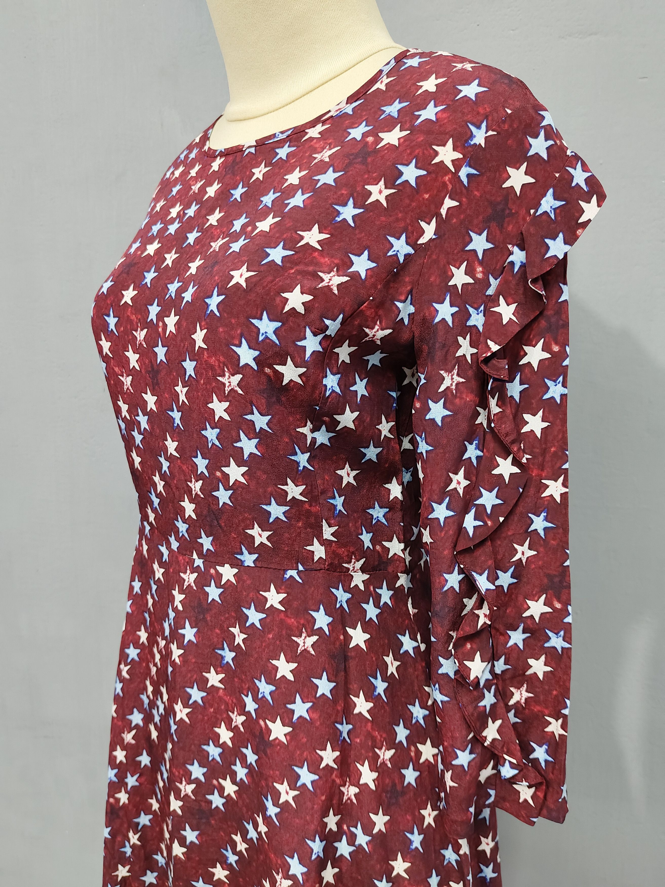 Sandro SANDRO🇫🇷 Retro Graphic Ruffled Cascading Silk Flare Dress Size M / US 6-8 / IT 42-44 - 4 Thumbnail
