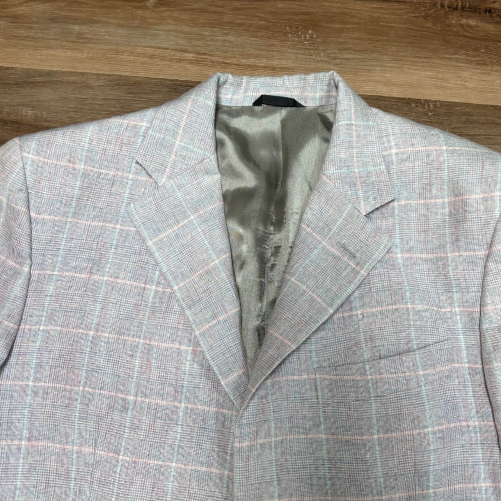 Vintage Mario Caldi Sport Coat Mens 40R Plaid Linen Blazer 3 Button Notch Lapel Double-Vented Blue Pink Blazer Mens Regular Jacket Blazer Vintage: No Size 40R - 2 Thumbnail