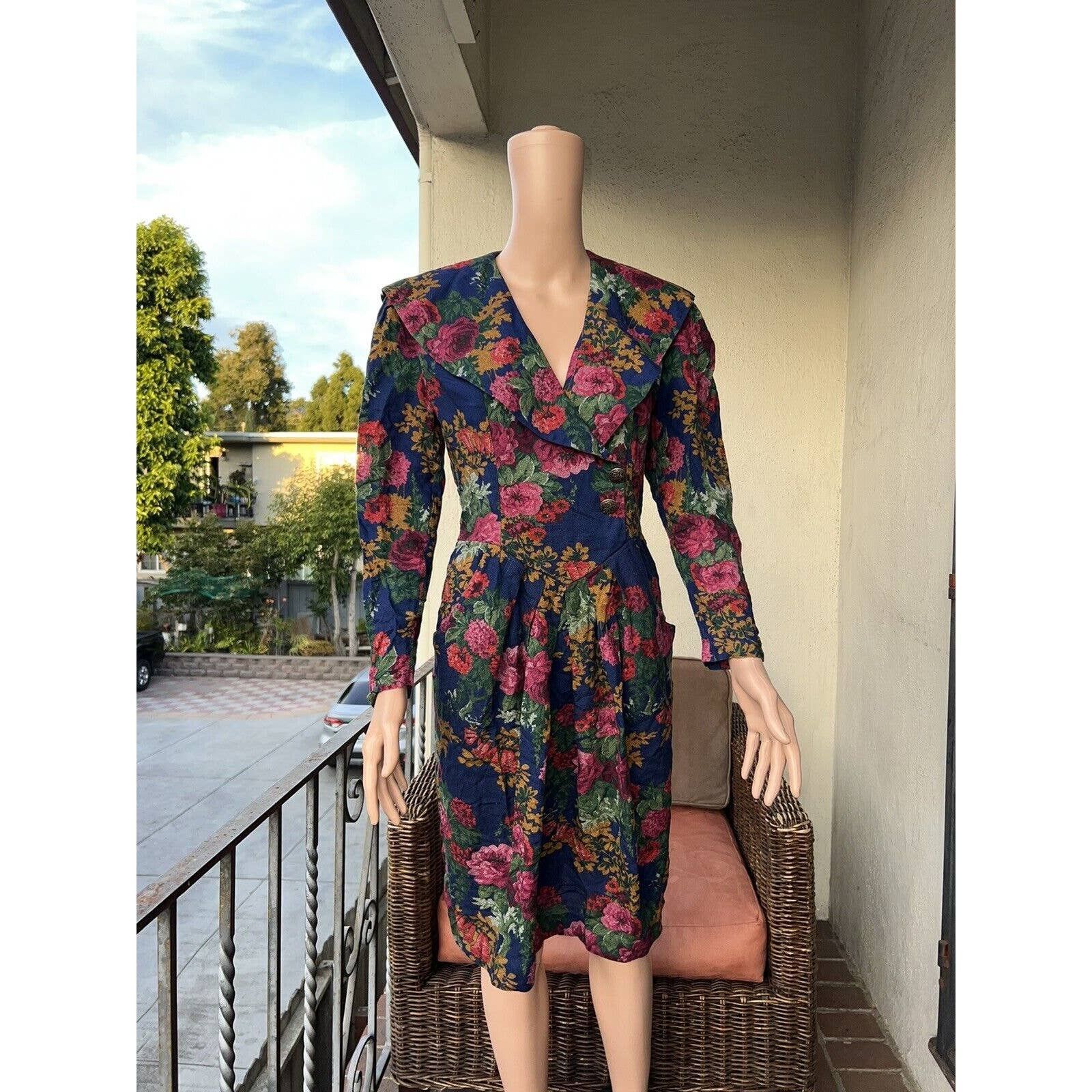 Vintage Retro Old School 80's Floral Dress Jessica Howard