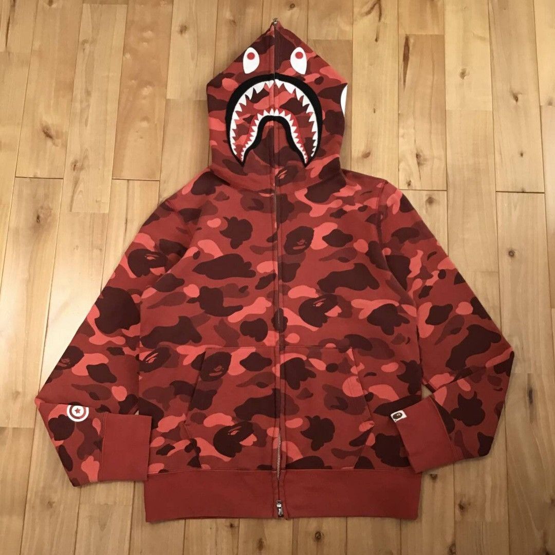 Bape BAPE Shark full zip hoodie red camo a bathing ape Size US M / EU 48-50 / 2 - 2 Thumbnail