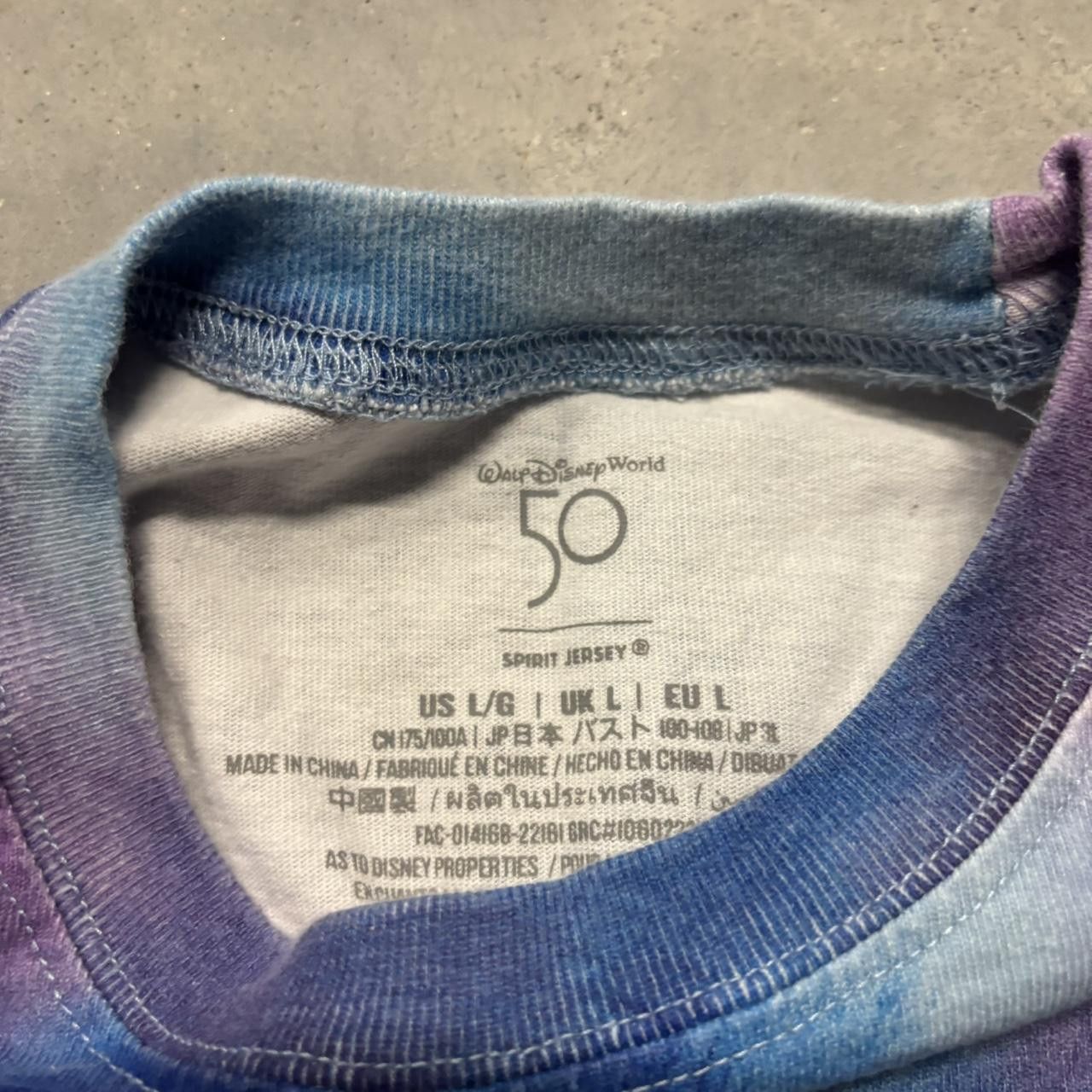 Disney Walt Disney World 50th Anniversary Grand Finale Blue & Purple Tie Dye Spirit Jersey! Size US L / EU 52-54 / 3 - 5 Thumbnail