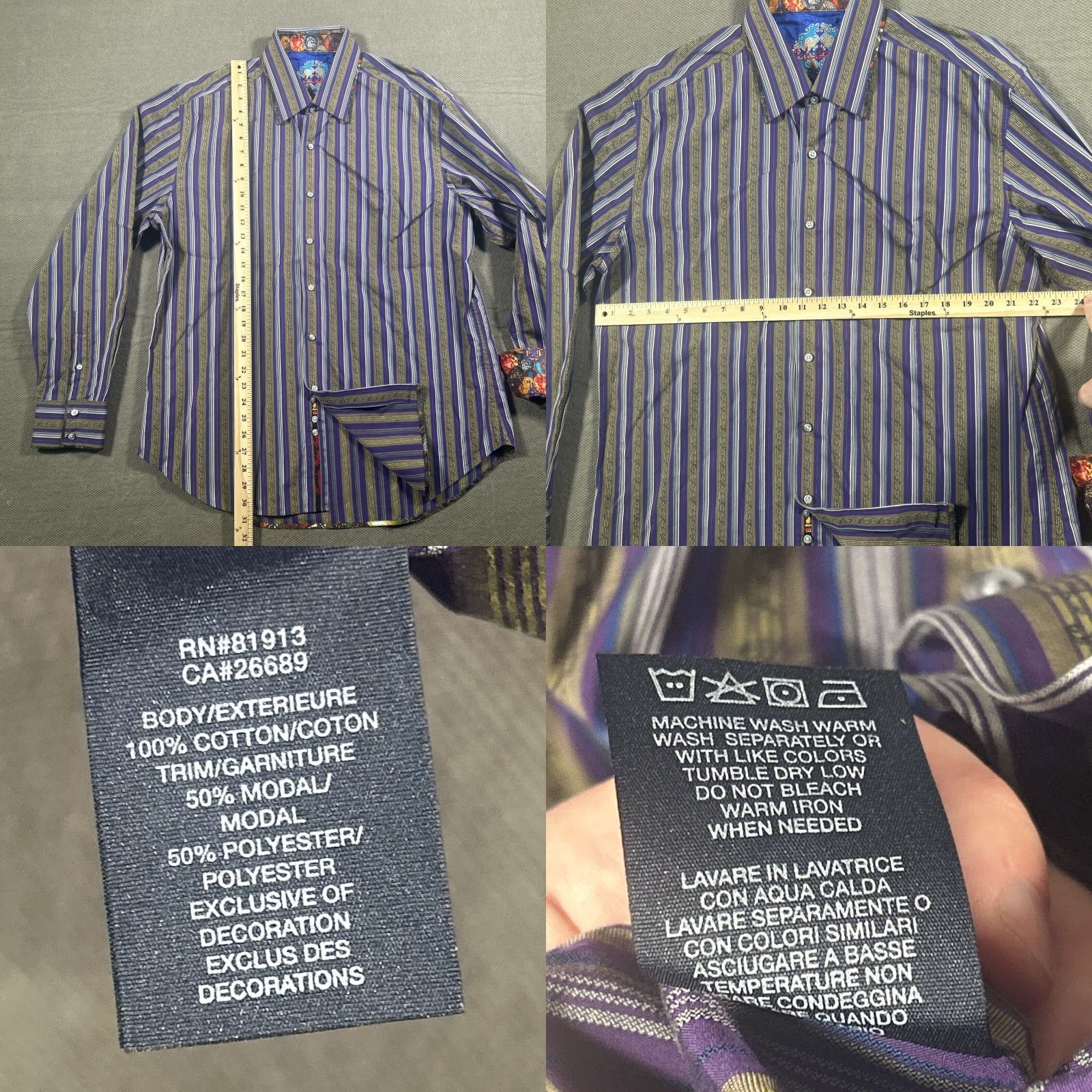 Robert Graham Robert Graham Shirt Mens XL Multicolor Striped Button-Up Copper British? Size US XL / EU 56 / 4 - 10 Thumbnail
