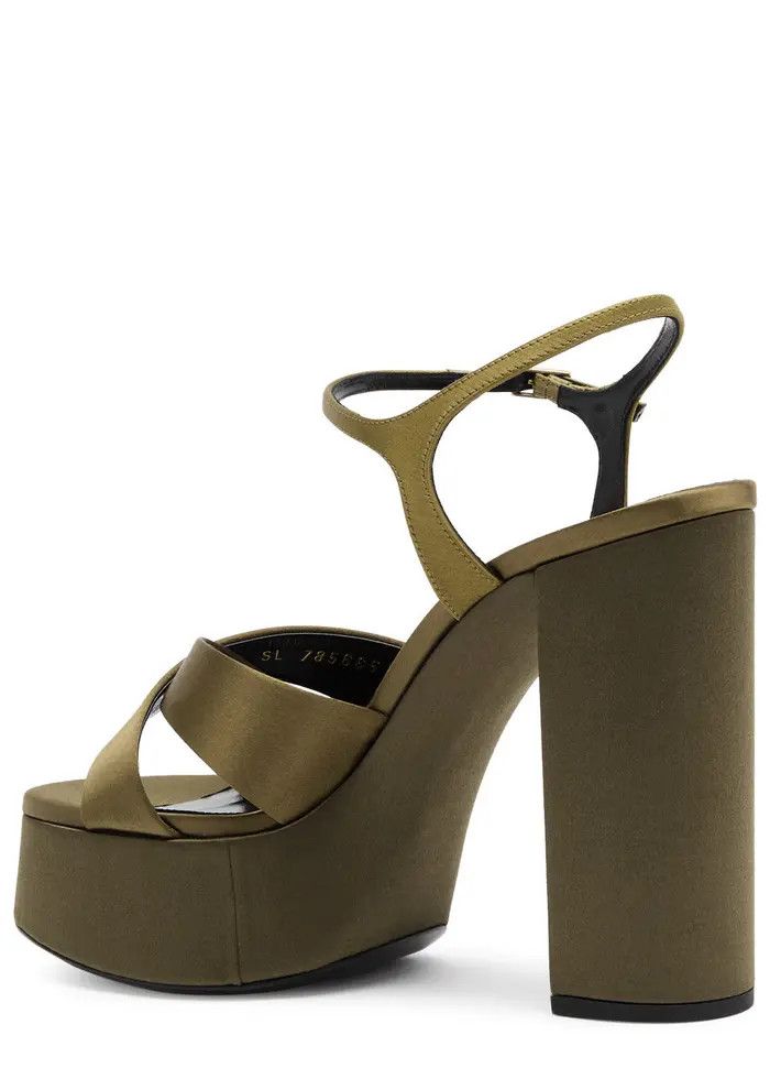 Saint Laurent Paris oc11z1225 785665 Blanca Platform Sandals Satin Crepe Green Size US 8 / IT 38 - 2 Thumbnail