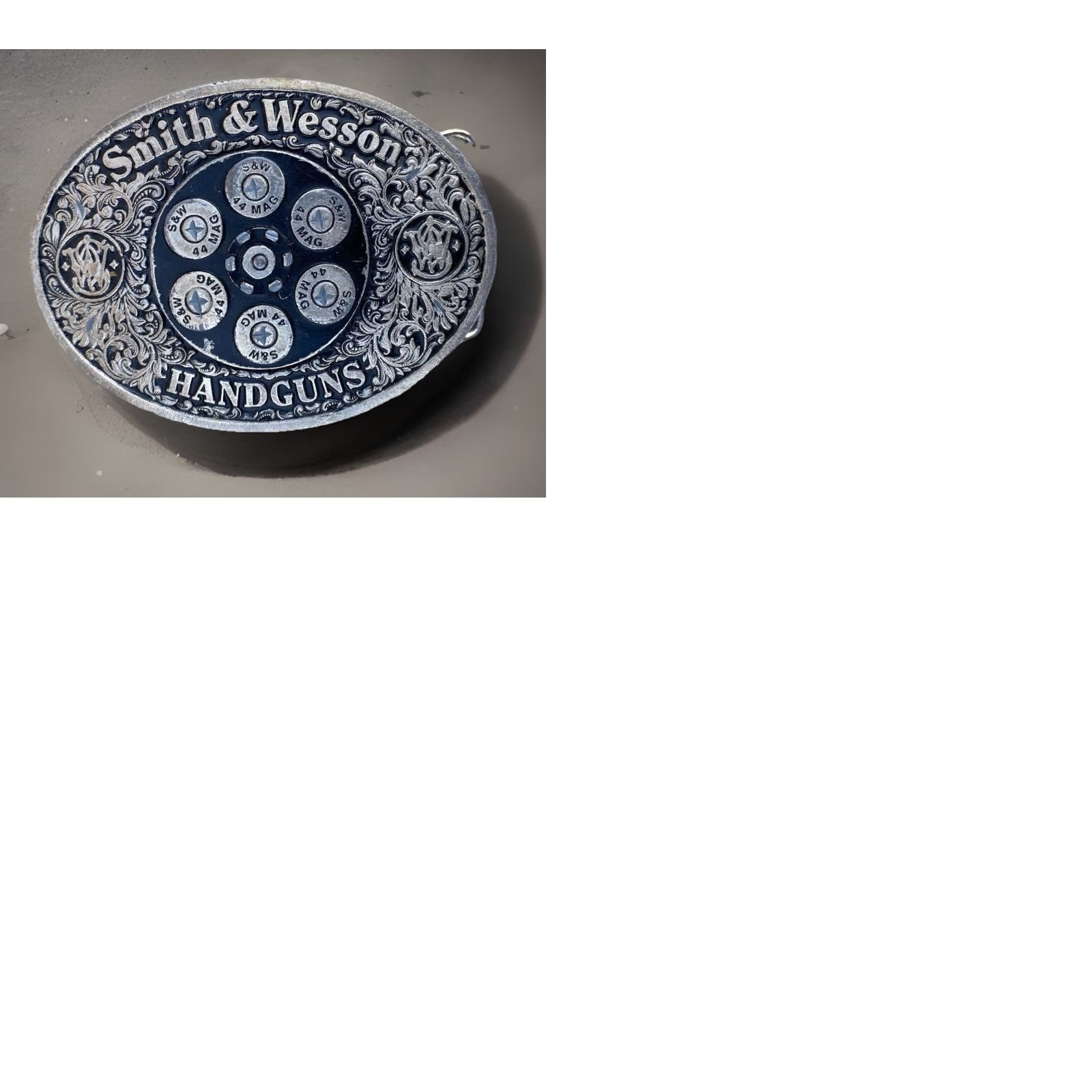 Vintage Vintage Smith & Wesson Handguns .44 Mag Belt Buckle w/ Leather Belt 36 USA Size ONE SIZE - 12 Thumbnail