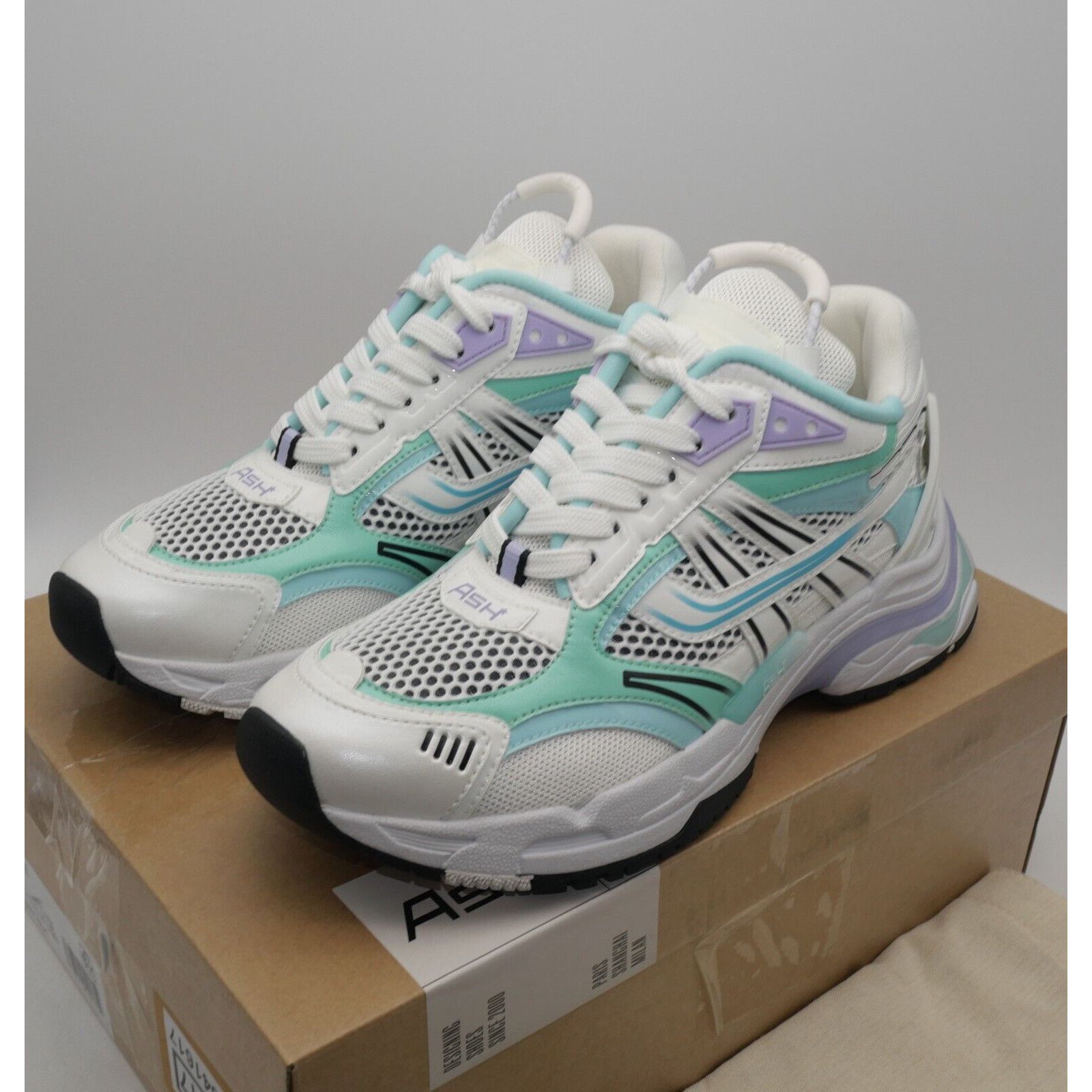ASH NEW Ash Women's 7 Race Fion Sneakers White Hype Mint Black Size US 11 / IT 41 - 1 Thumbnail