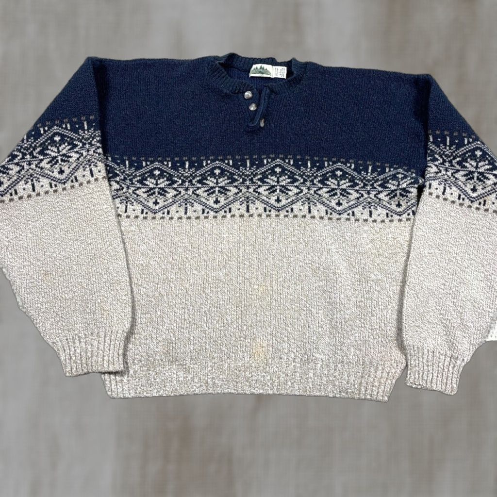Vintage VINTAGE Grandpa Sweater Men L Blue Tan Geometric Nordic Henley Crewneck Rib Nike? Size US L / EU 52-54 / 3 - 1 Thumbnail