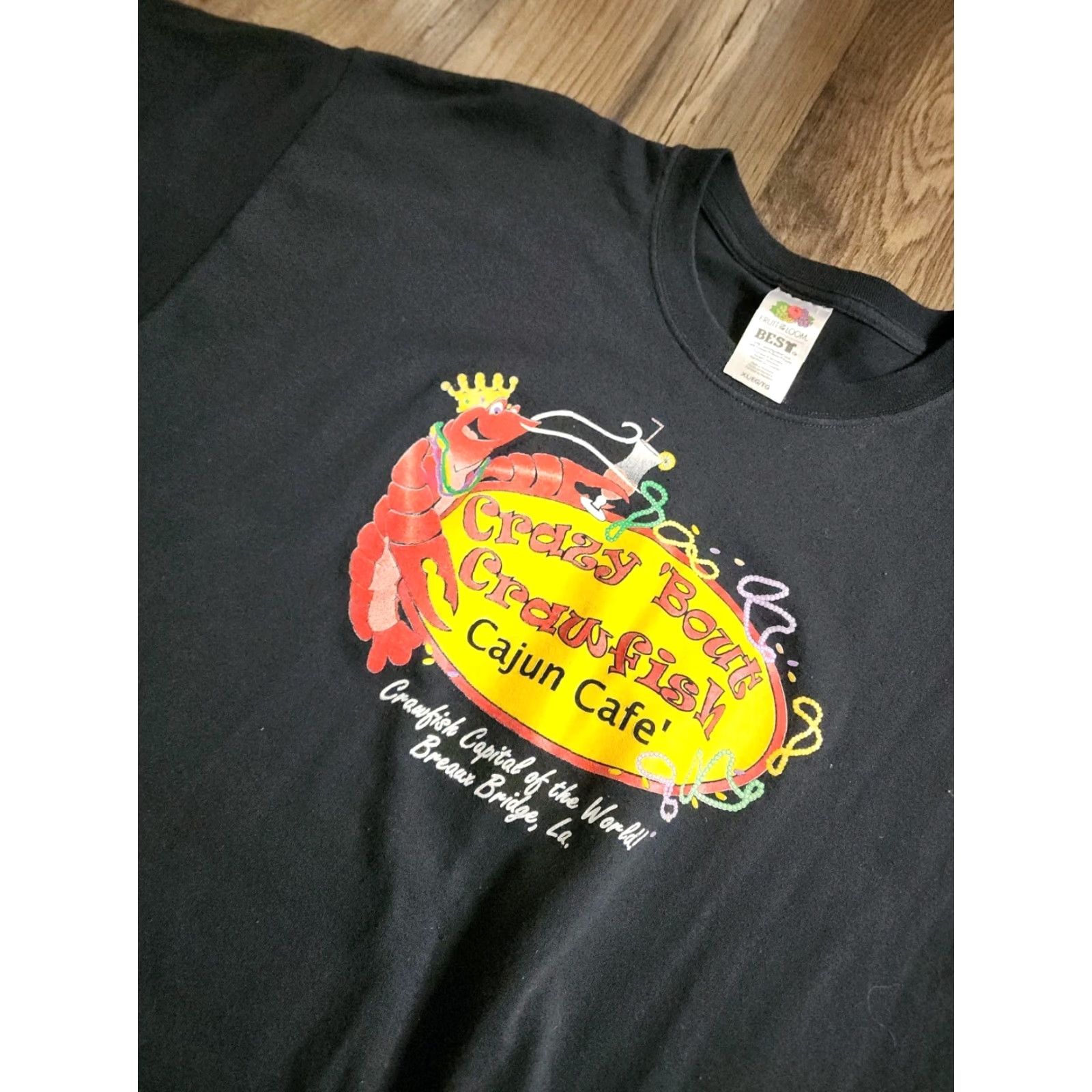 Fruit Of The Loom VINTAGE Crazy Bout Crawfish Cajun Cafe T Shirt Breaux Bridge LA Mens XL Black 90s Funny Brand: Fruit of the Loom Size US XL / EU 56 / 4 - 2 Thumbnail