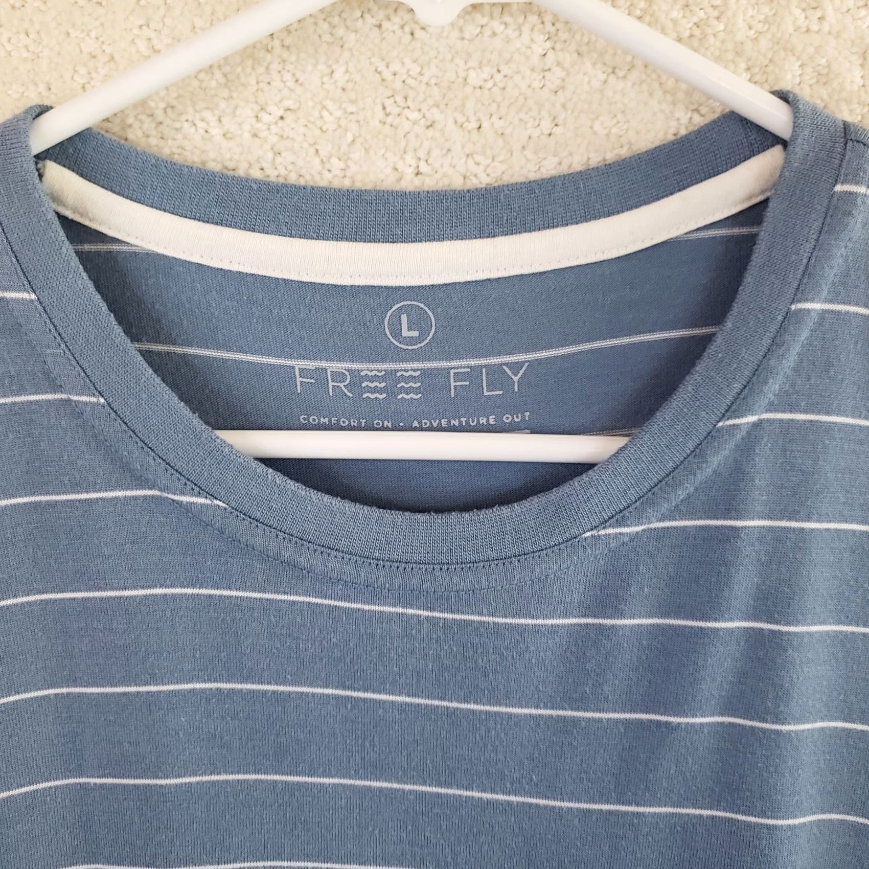 Vintage Free Fly Men's T-Shirt Crew Neck Pocket Striped Blue/White L Jersey Summer/Spring/Fall Size US L / EU 52-54 / 3 - 6 Thumbnail