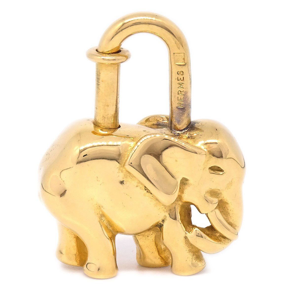 image of Hermes 1988 Limited Elephant Cadena Lock Bag Charm Gold Small Good 82851 in Black, Women's