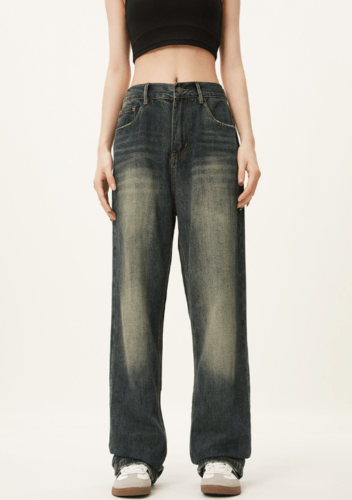 Men's vintage distressed washed casual American street jeans