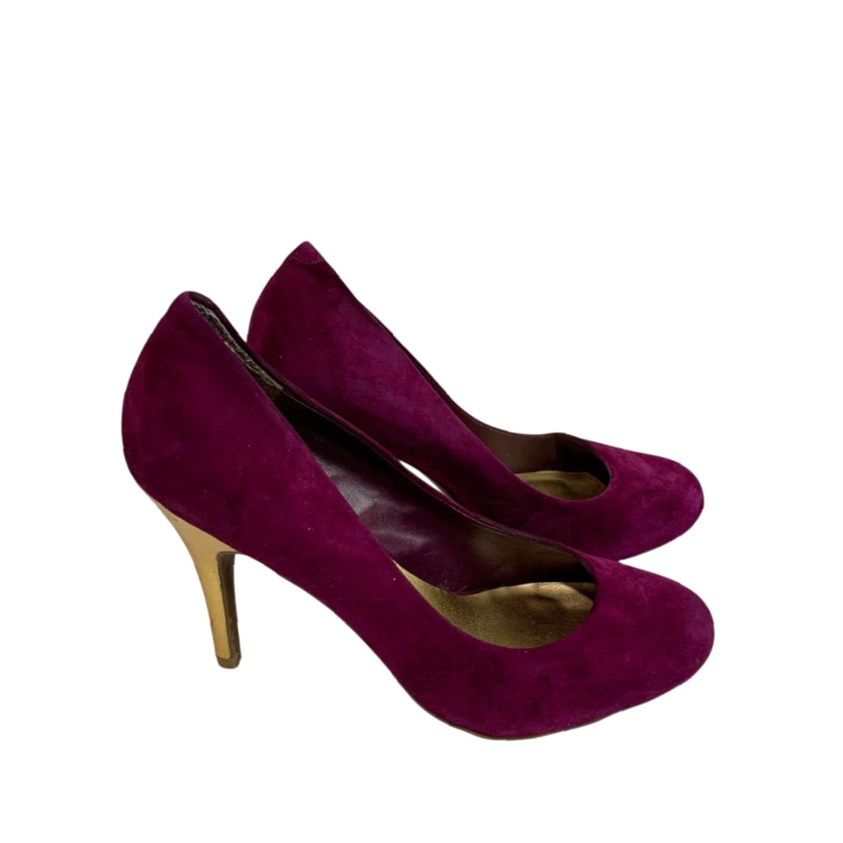 Jessica Simpson Jessica Simpson Womens Oscar Purple Faux Suede Heels 7.5 Pump Gold Flaws Red 4" Heel Womens Size US 8 / IT 38 - 3 Thumbnail