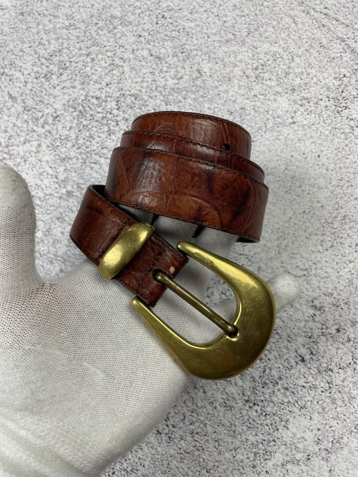 Jil Sander × Vintage Jil Sandre Leather Belt in Brown and Gold Buckle Size ONE SIZE - 7 Thumbnail