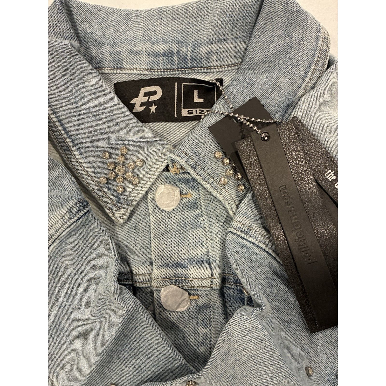 Pltx Blue Rhinestone Studded Collared Pocket Button Jacket L, Men's — image 4 of 5