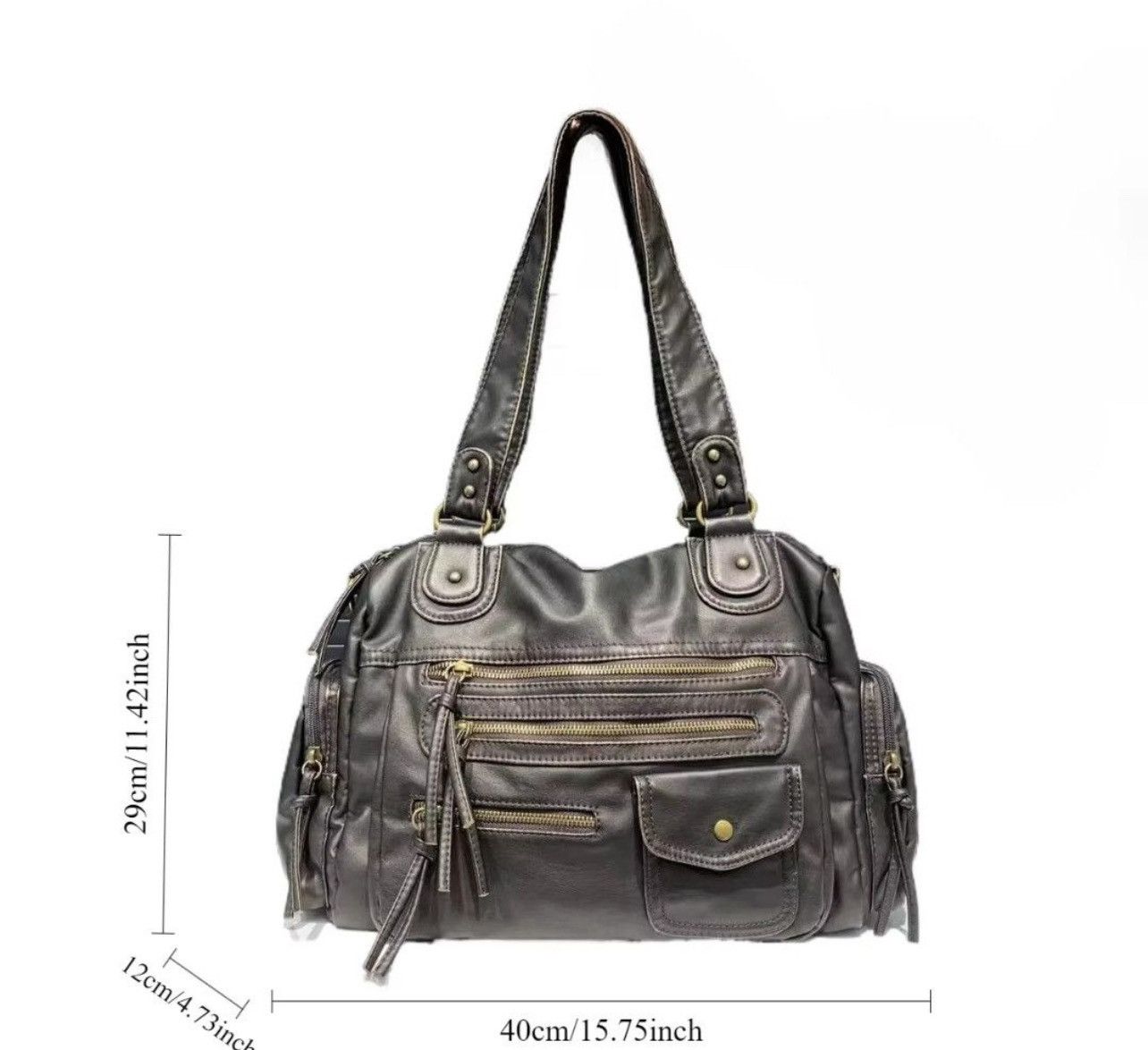 Leather Ladies' Vintage Multi-Zipper Motorcycle Tote Bag Size ONE SIZE - 6 Thumbnail