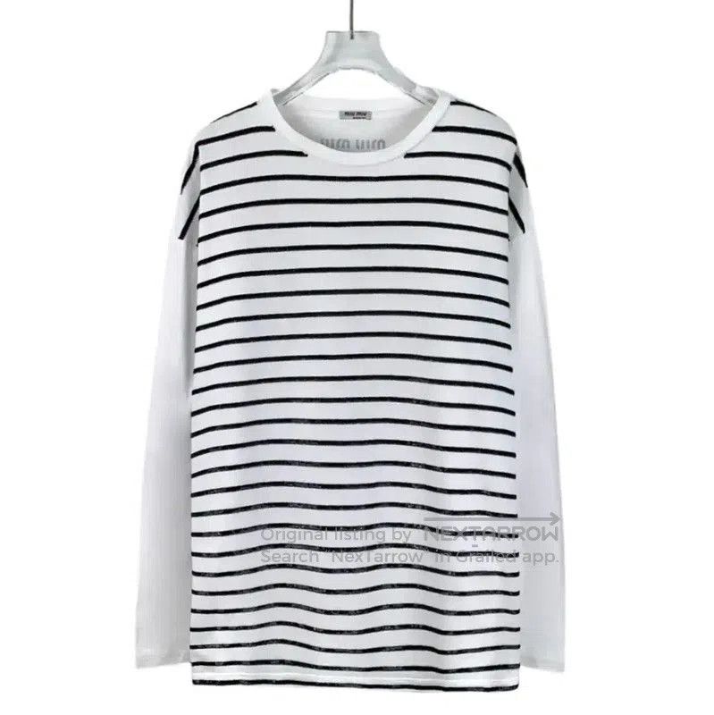 Miu Miu Miu Miu White Striped Cotton T-shirt . Size S / US 4 / IT 40 - 1 Thumbnail