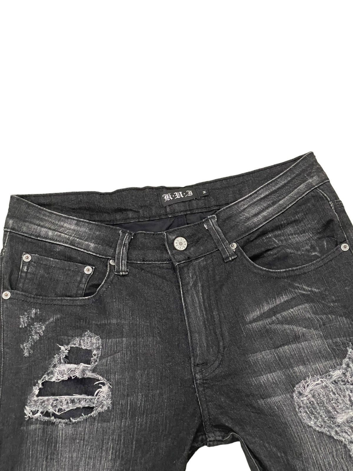 Japanese Brand Distress Jeans K.U.I. Faded Black Skinny Stretch Denim 8🟦6 Size US 31 - 10 Thumbnail