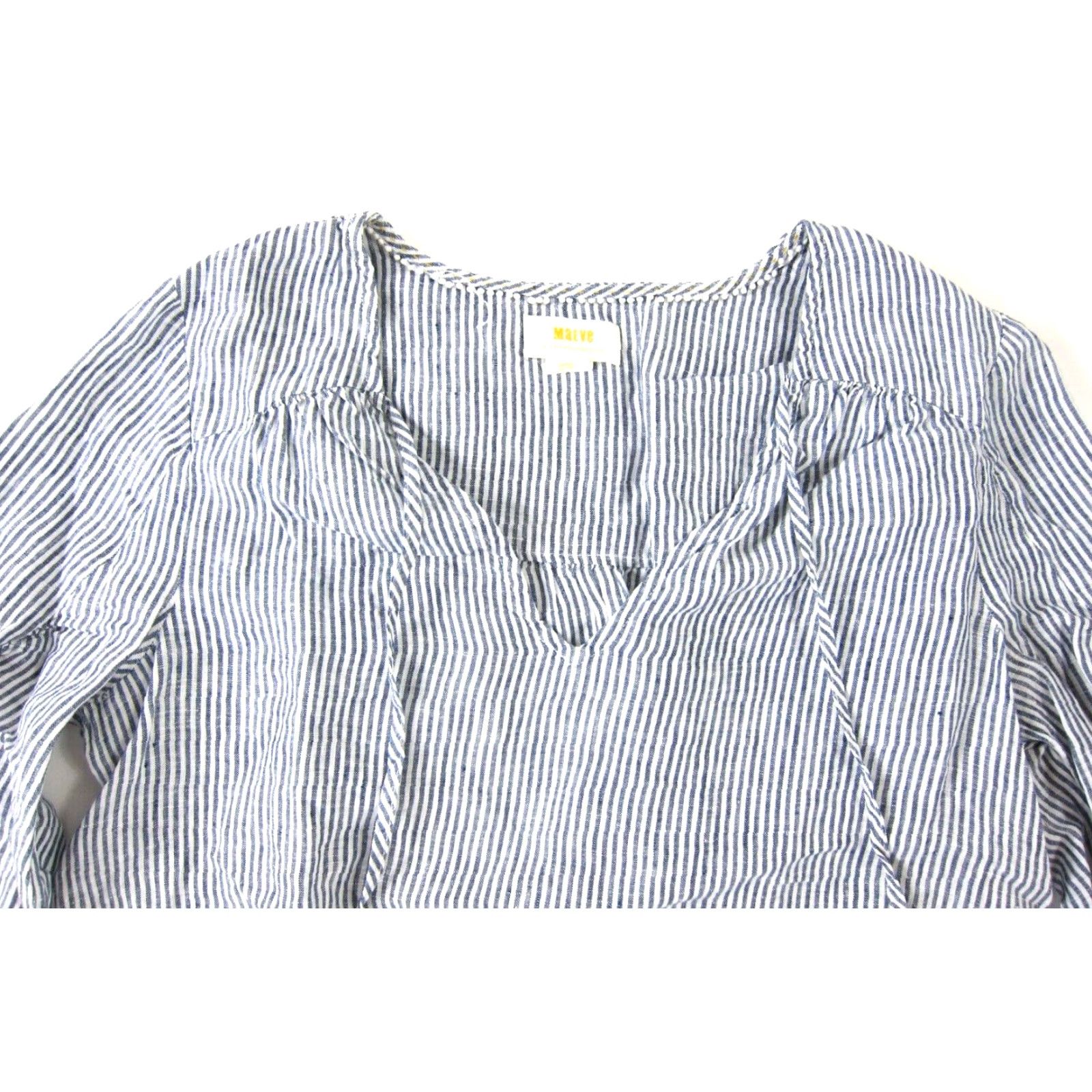 Vintage VINTAGE MAEVE Anthropologie 100% Linen Blue White Stripe Long Sleeve Tunic Blouse Small Size S / US 4 / IT 40 - 4 Thumbnail