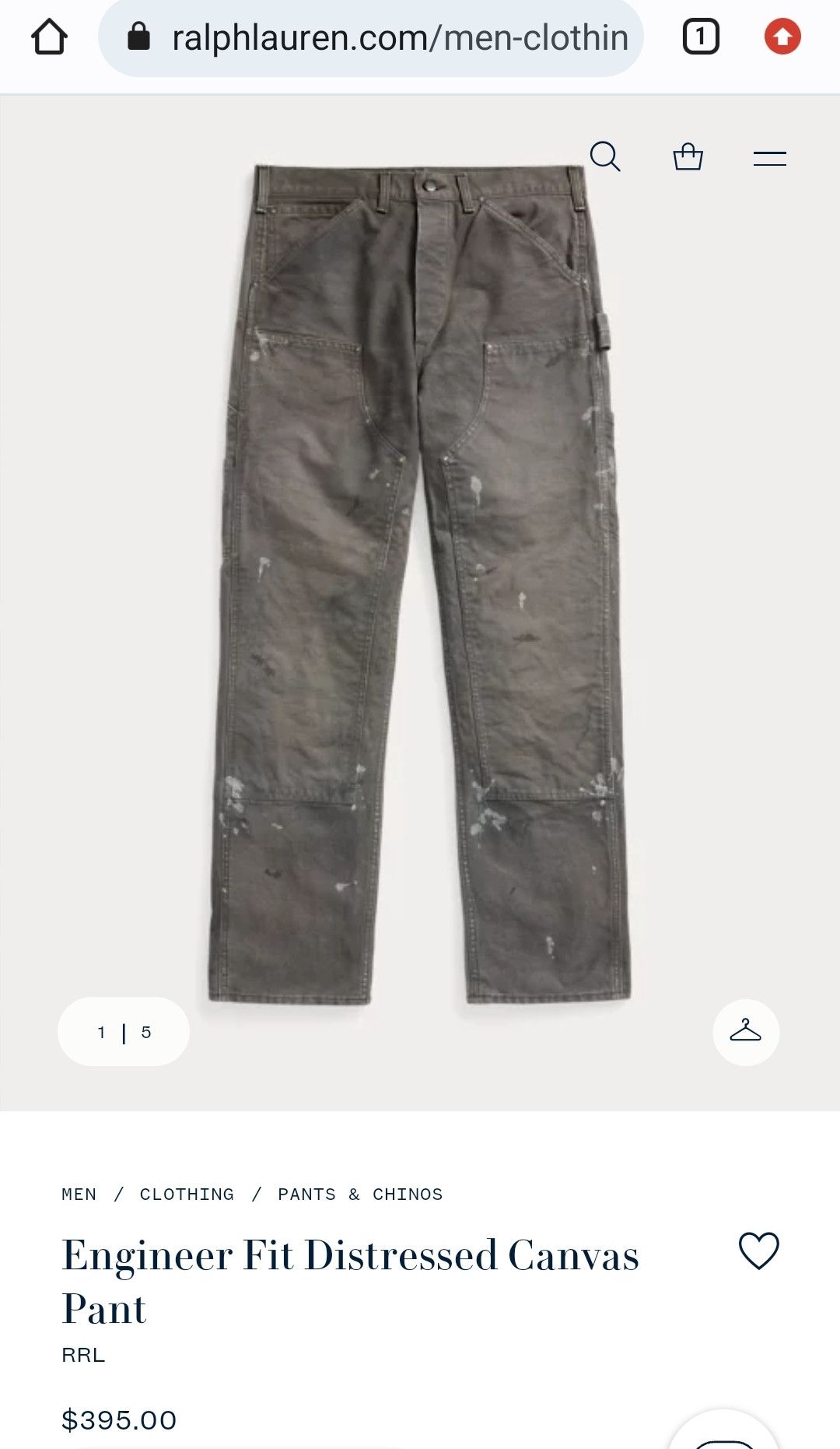 image of Rrl Ralph Lauren Rrl Engineer Fit Distressed Canvas Pant in Grey, Men's (Size 33)