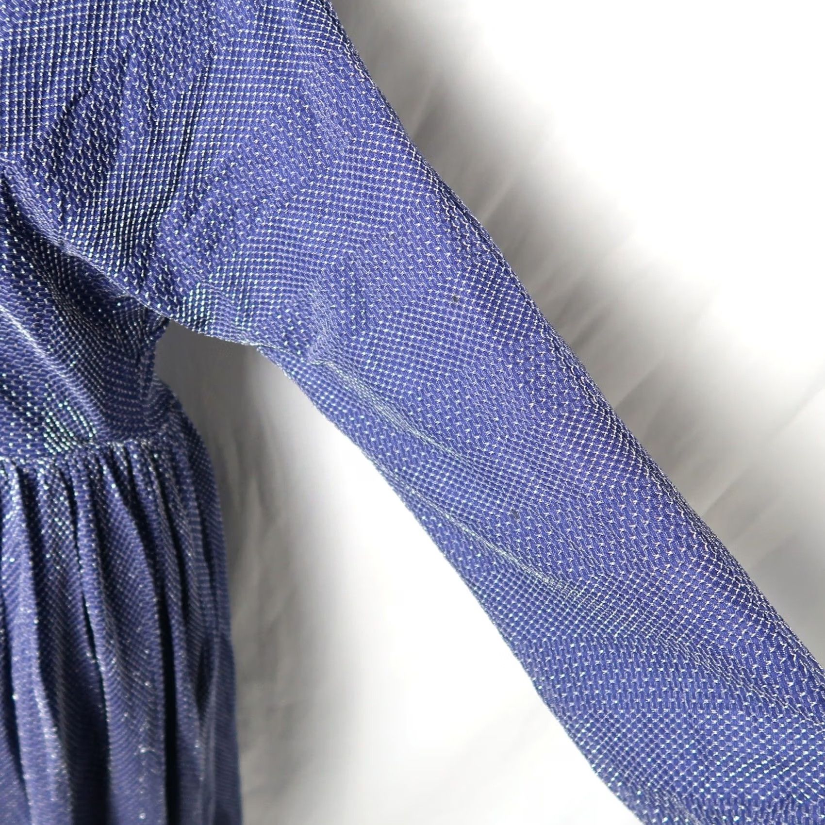 Vintage VINTAGE 70s Navy Blue and Metallic Silver Chainmail Aline Midi Party Dress M Boys? Size M / US 6-8 / IT 42-44 - 4 Thumbnail