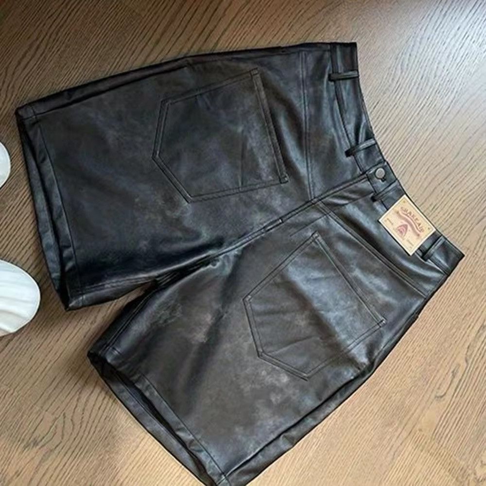 Jean Vintage PU Leather Reverse Shorts Size US 28 / EU 44 - 6 Thumbnail