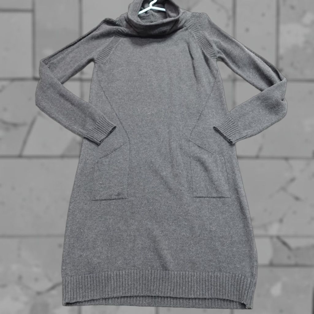 Prana prAna Women Sweater L Gray Cotton Wool Blend Cable-Knit Long Sleeve V-neck/ Cowl Neck Pockets Pullover Regular Knit Dress - Note: Avoid extra. Size L / US 10 / IT 46 - 1 Thumbnail