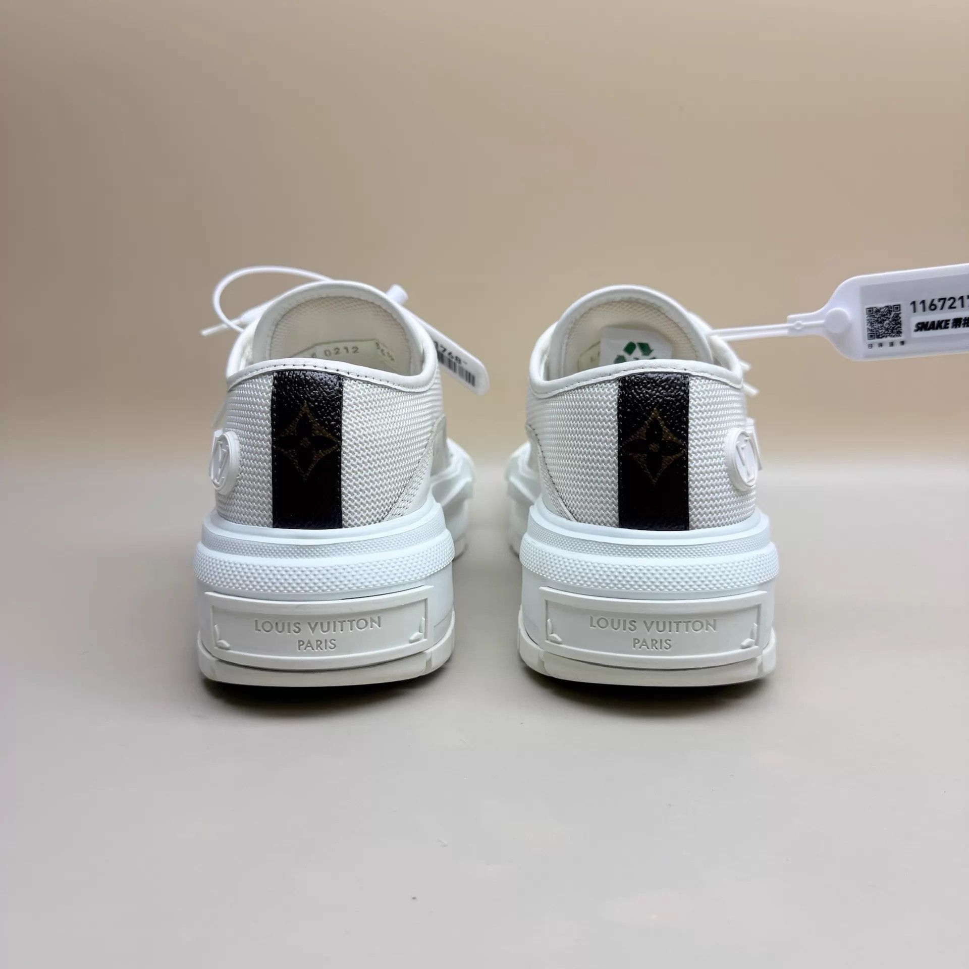 Louis Vuitton LV Monogram White Brown Biscuit Sneakers 36.5 99 New Size US 6 / IT 36 - 3 Thumbnail