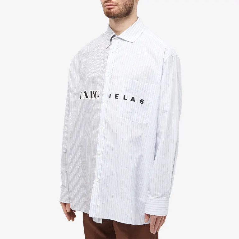 Maison Margiela os11x0124 Oversized Pinstripe Logo Shirt in Light Gray Size US M / EU 48-50 / 2 - 2 Thumbnail